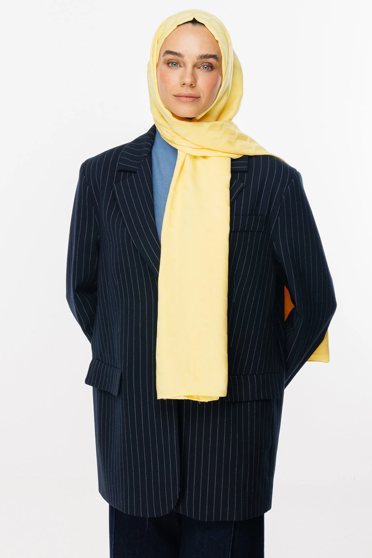 Toptan Dalga Desen İpeksi Jakar Şal - Sarı