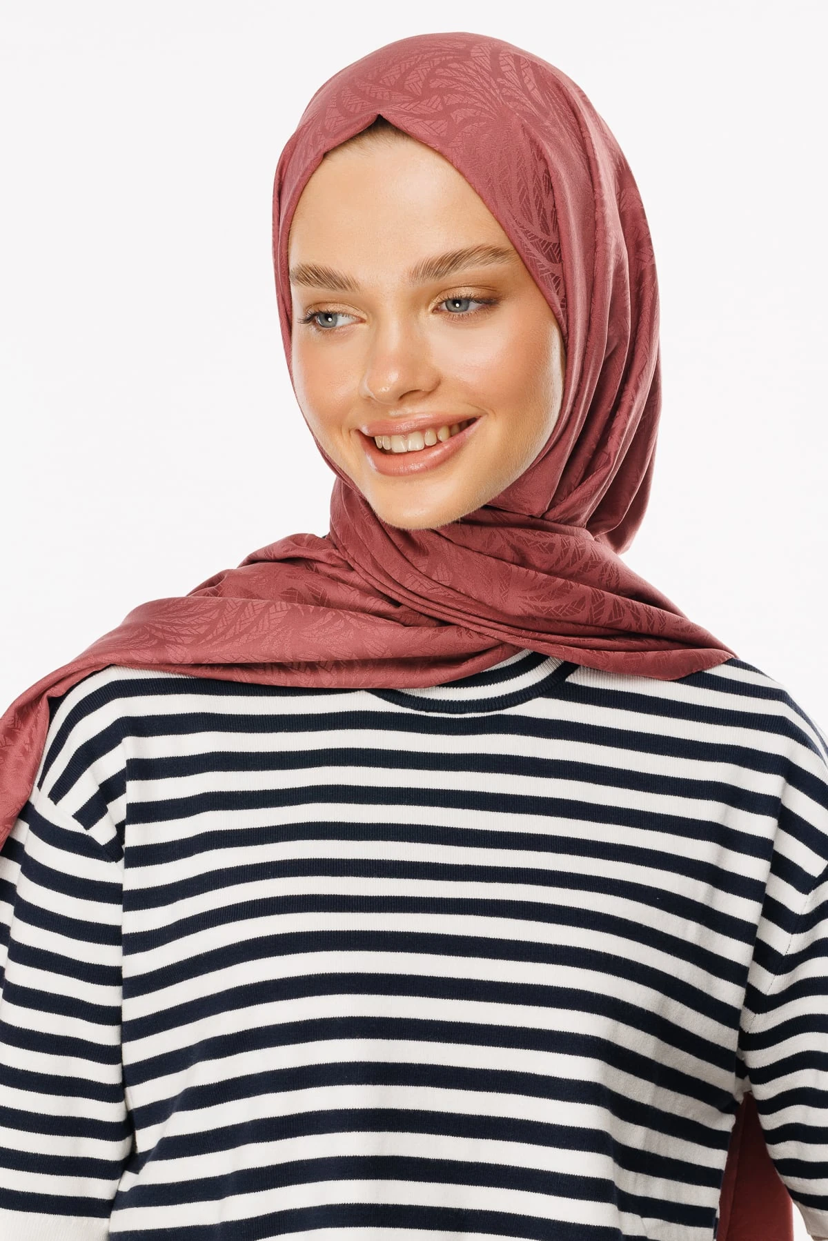 Toptan Artemis Desen İpeksi Jakar Şal - Gül Kurusu