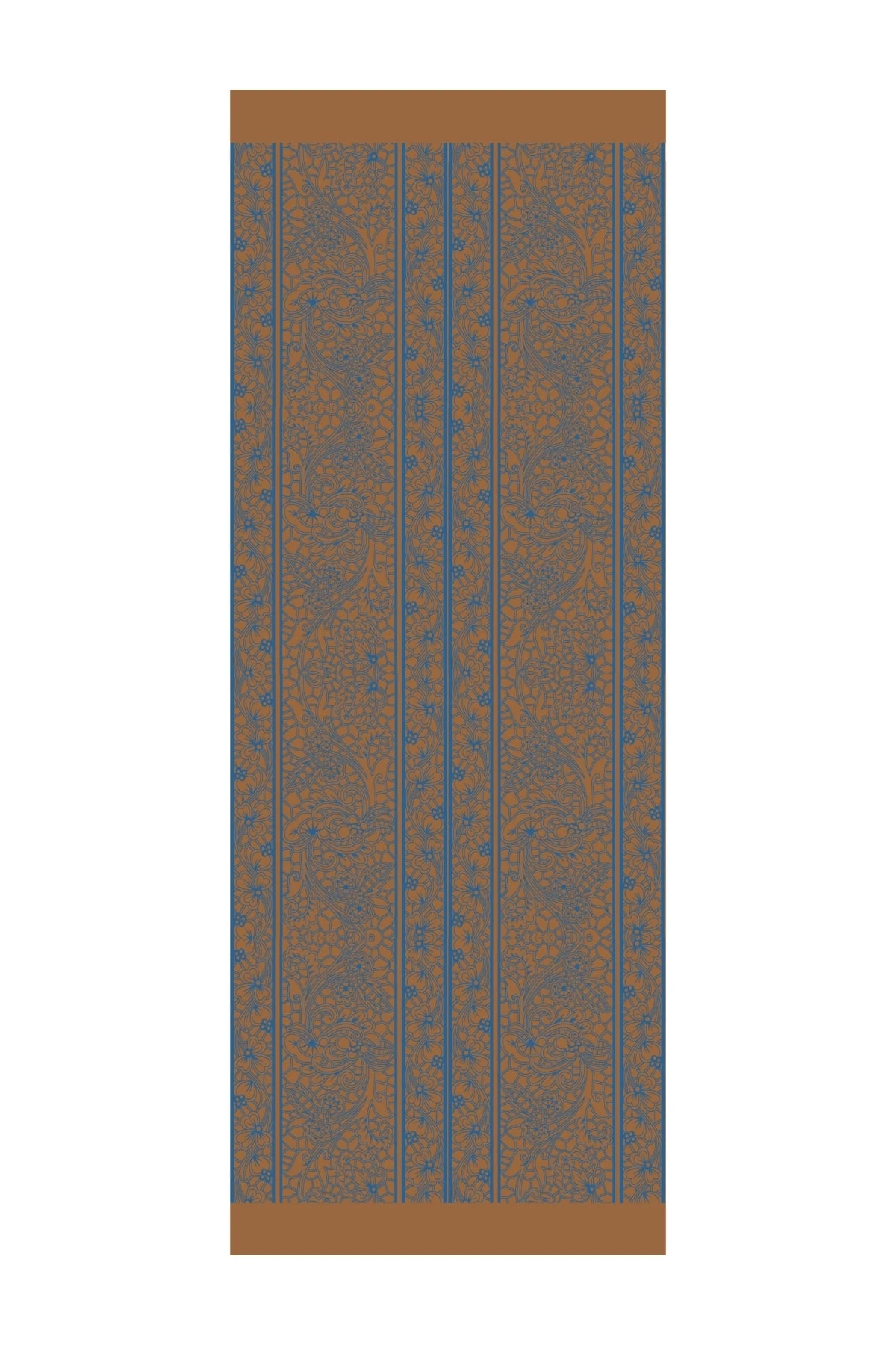 Toptan Lavin Desen Çift Taraflı Şal - Petrol Mavisi-Turuncu