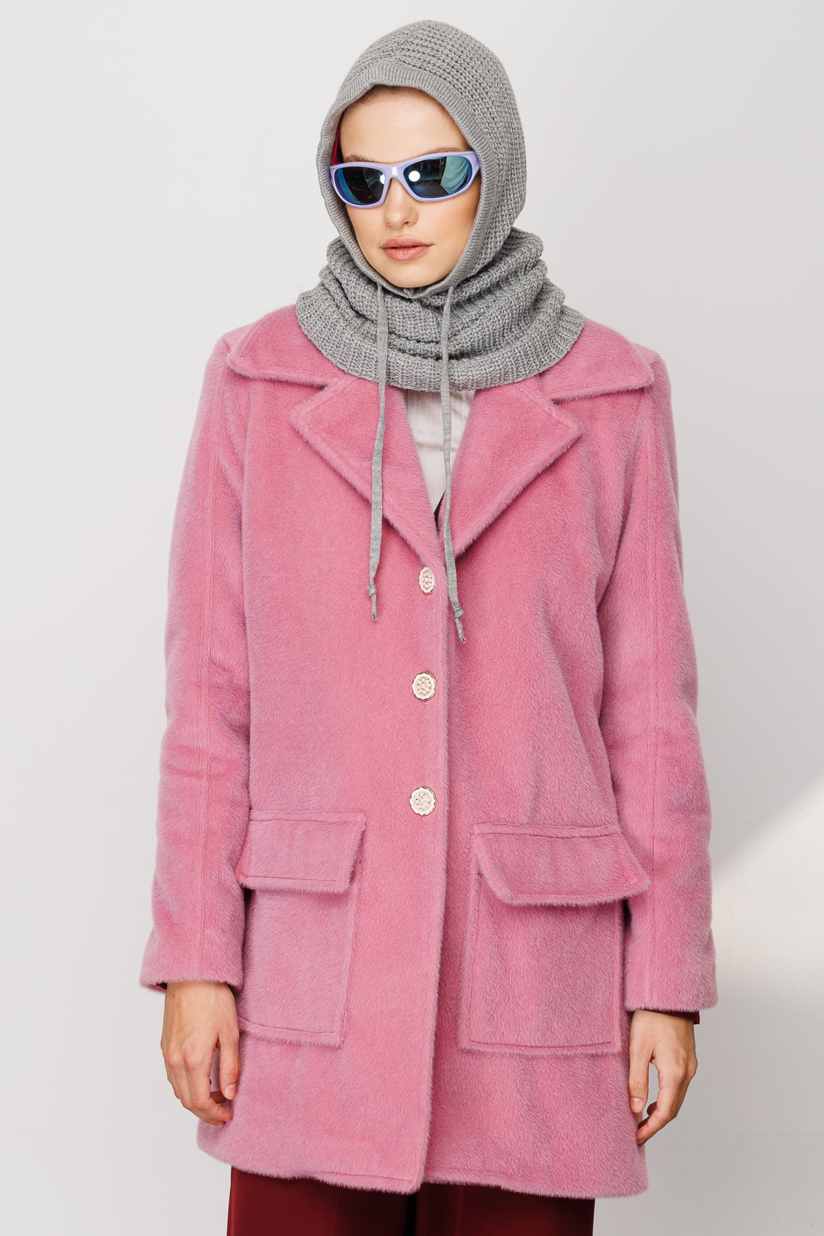 Toptan Balaclava Triko Başlık - Gri