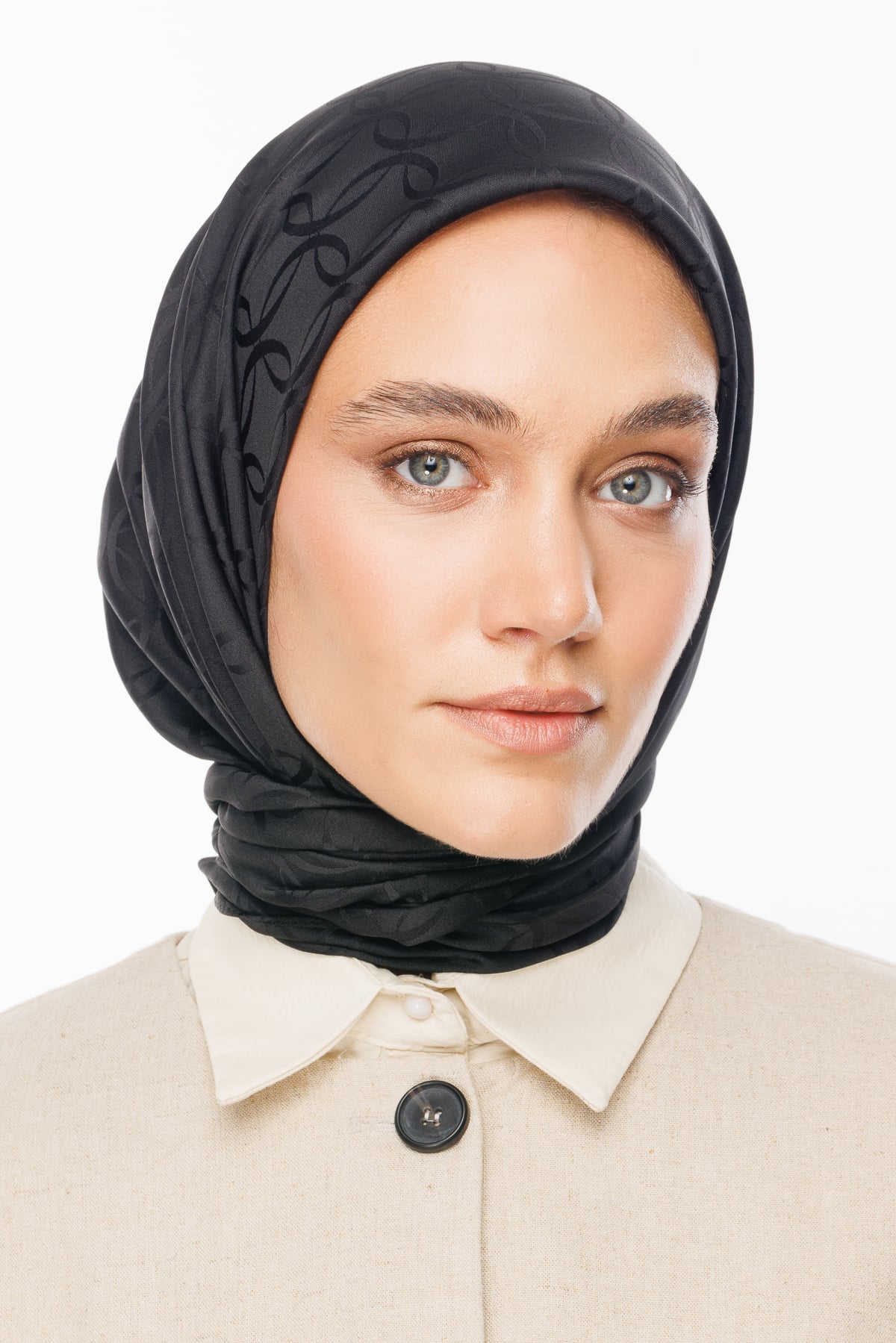 Toptan London Desen İpeksi Jakar Eşarp - Siyah