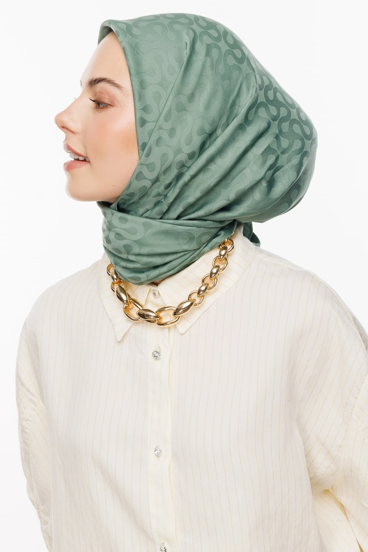 Moon Pattern Silky Jacquard Scarf - Mold Green