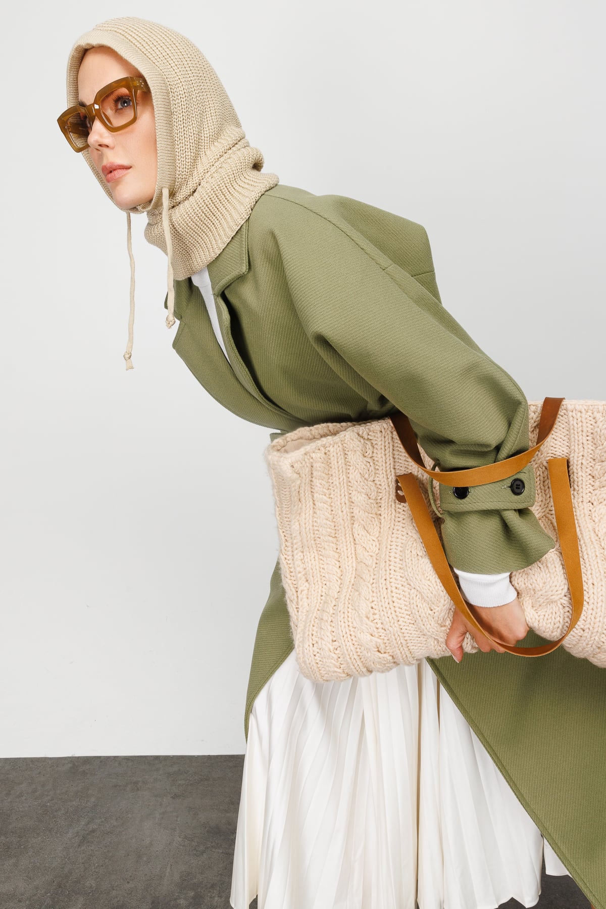 Toptan Balaclava Triko Başlık - Bej