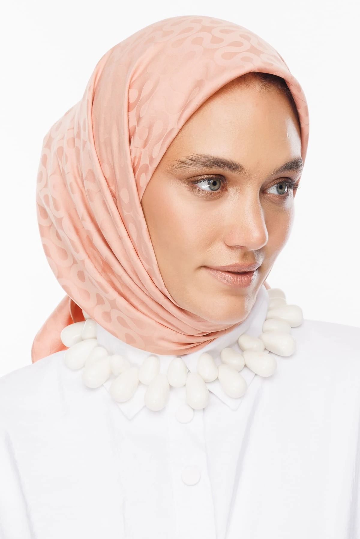 Toptan Moon Desen İpeksi Jakar Eşarp - Somon