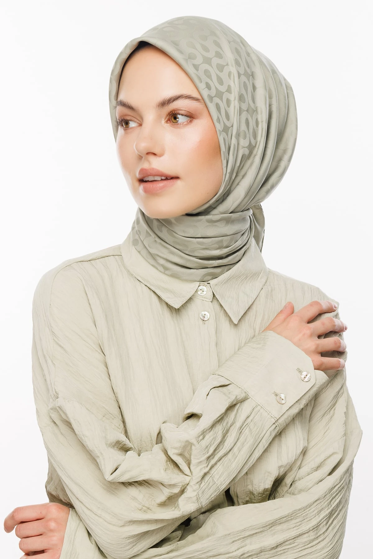 Moon Pattern Silky Jacquard Scarf - Sage