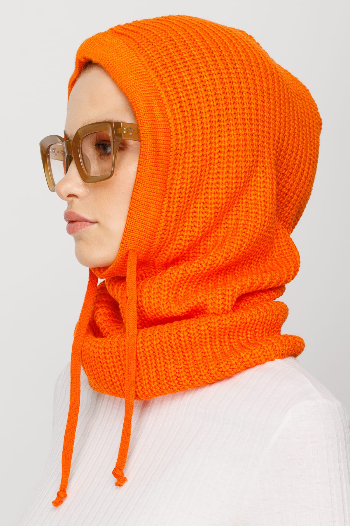 Toptan Balaclava Triko Başlık - Turuncu