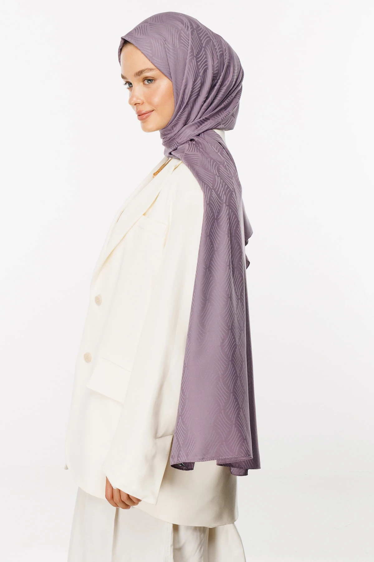 Aura Pattern Silk Jacquard Shawl - Lavender