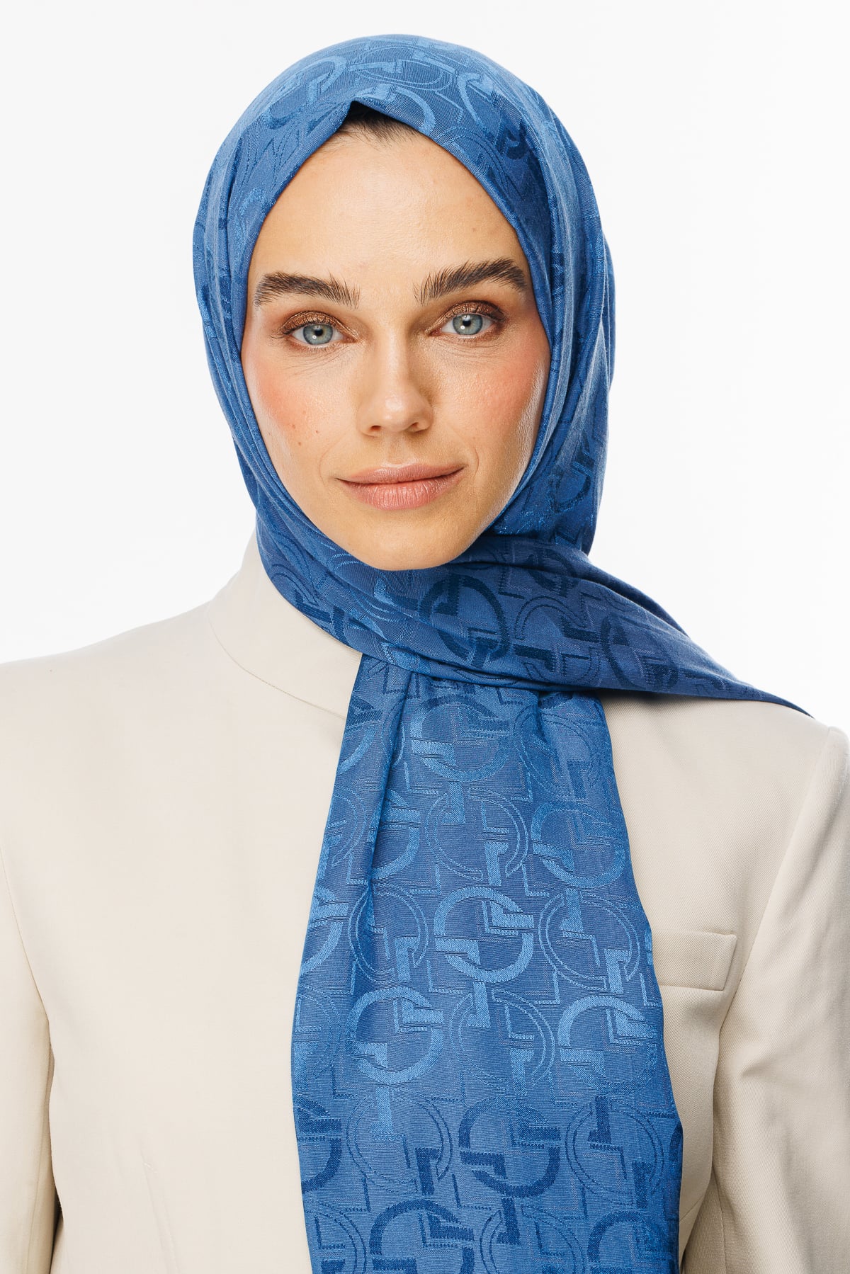 Toptan Longar Desen Parlak Jakar Şal - İndigo