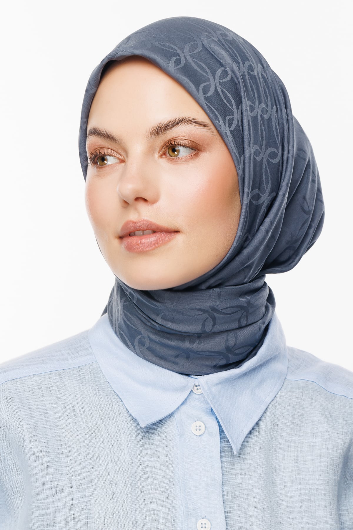 Toptan London Desen İpeksi Jakar Eşarp - Füme