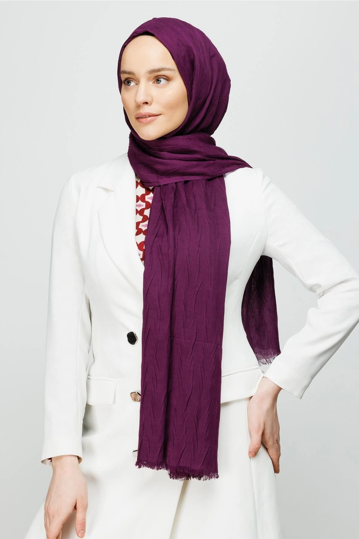 Pleated Bamboo Shawl - Purple