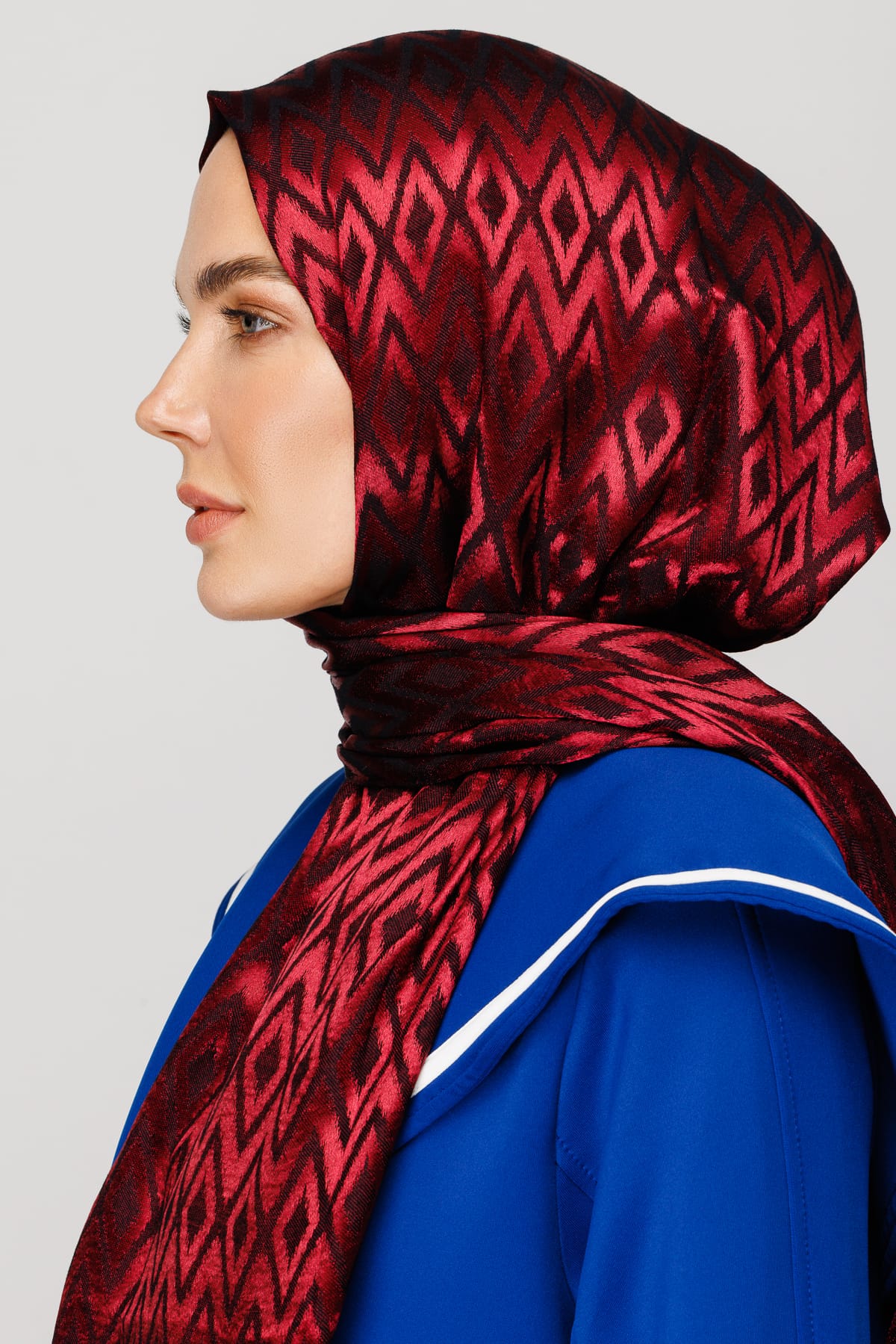 Toptan Karo Desen Parlak Jakar Şal - Bordo