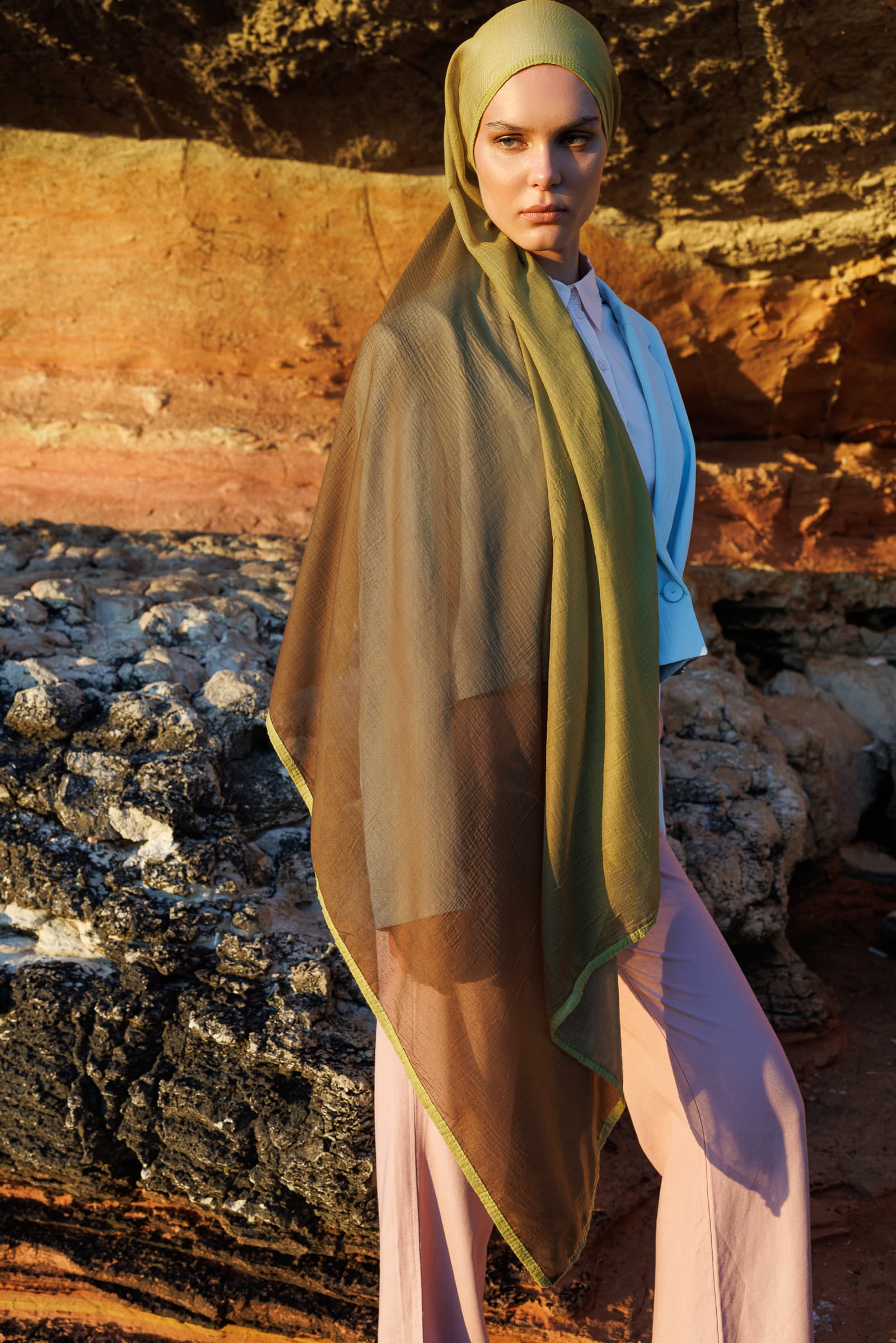 Ombre Muslin Shawl - Olive