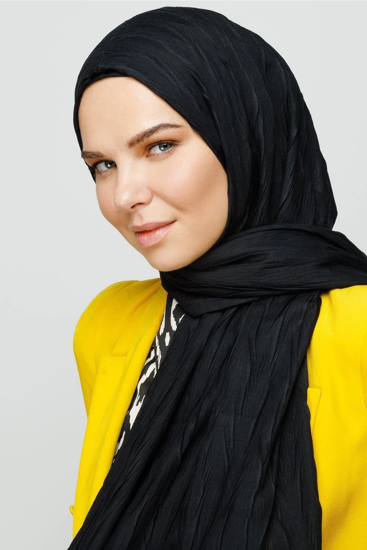 Toptan Piliseli Bambu Şal - Siyah