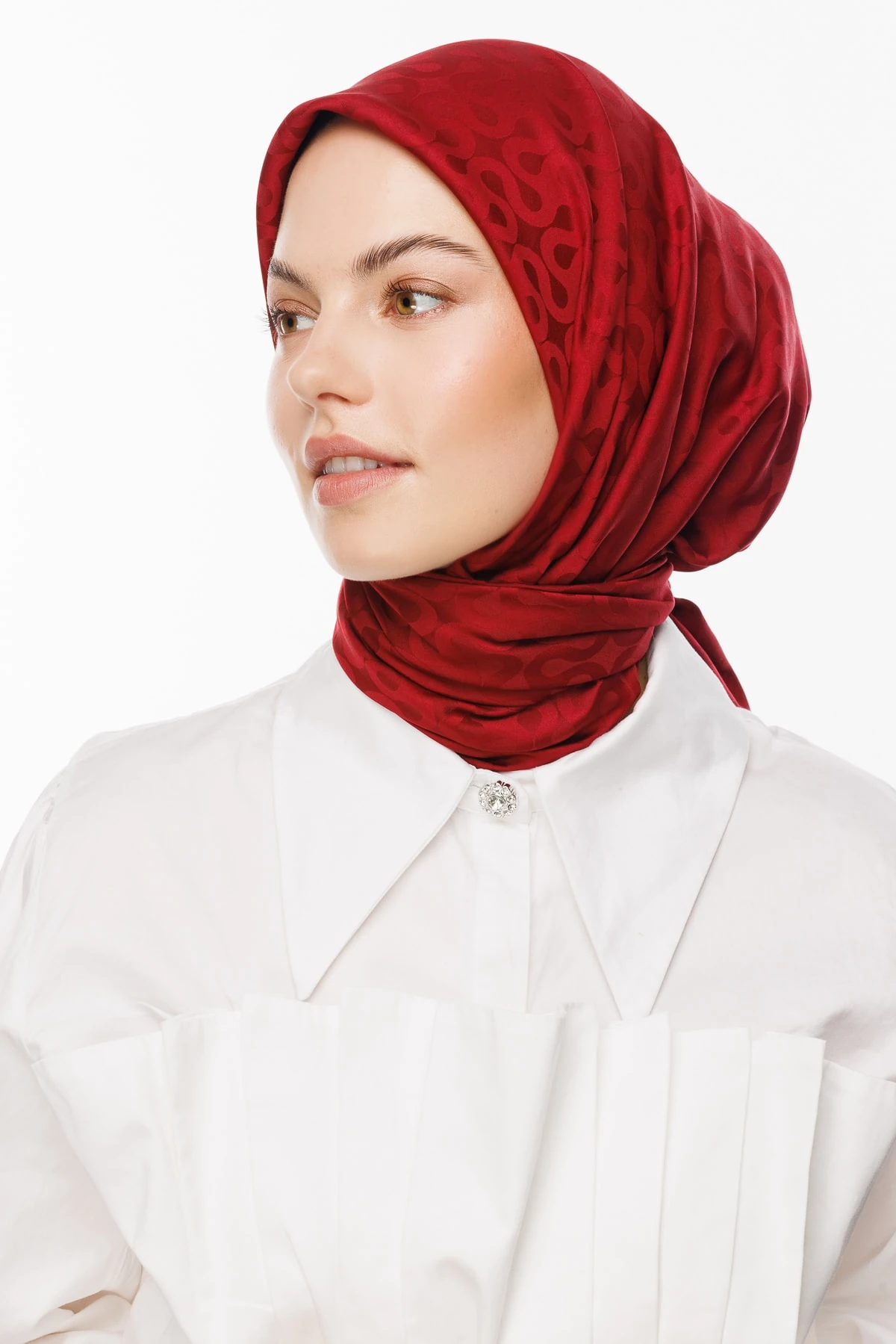 Toptan Moon Desen İpeksi Jakar Eşarp - Bordo