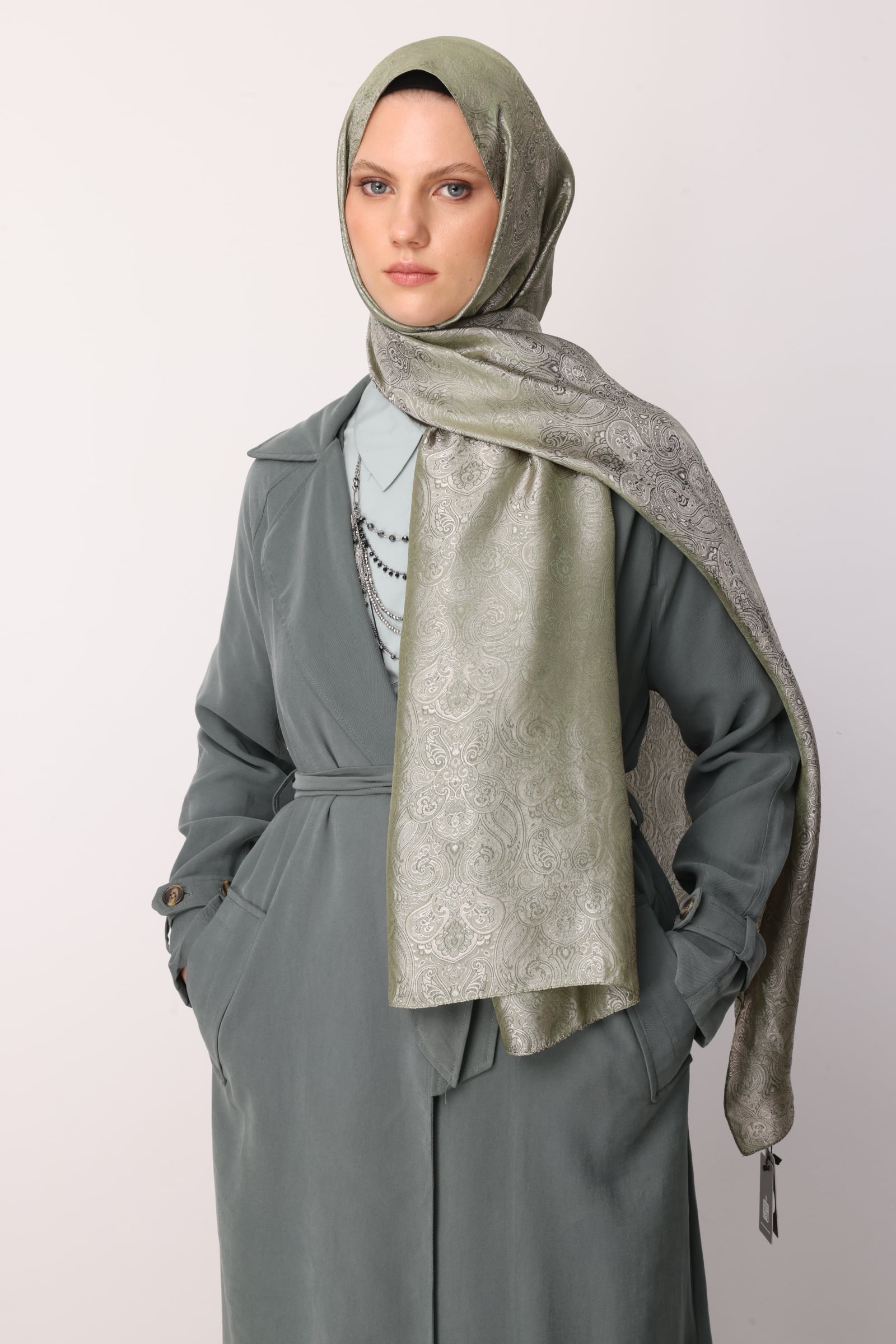 Moren Pattern Shine Line Shawl - Khaki-Salmon