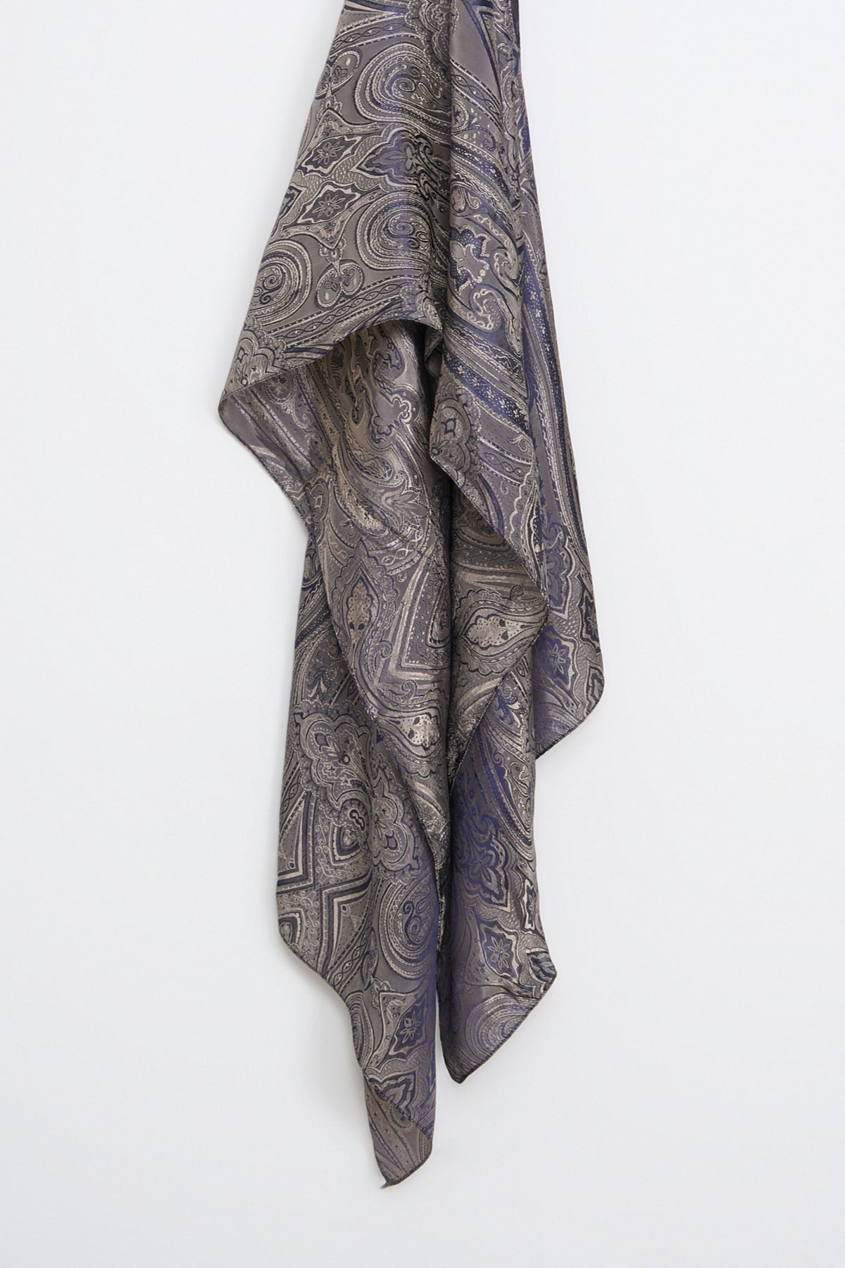 Liva Pattern Shine Line Shawl - Navy Blue-Beige