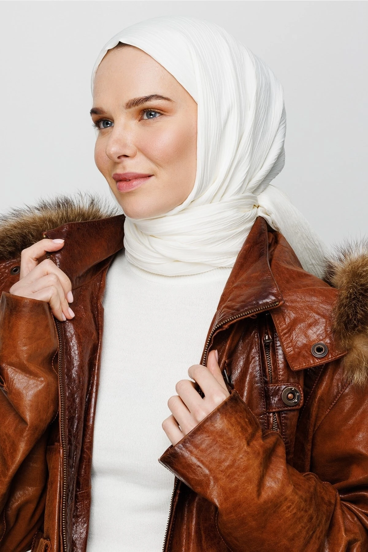 Toptan Krinkıl Medine İpeği Şal - Ekru