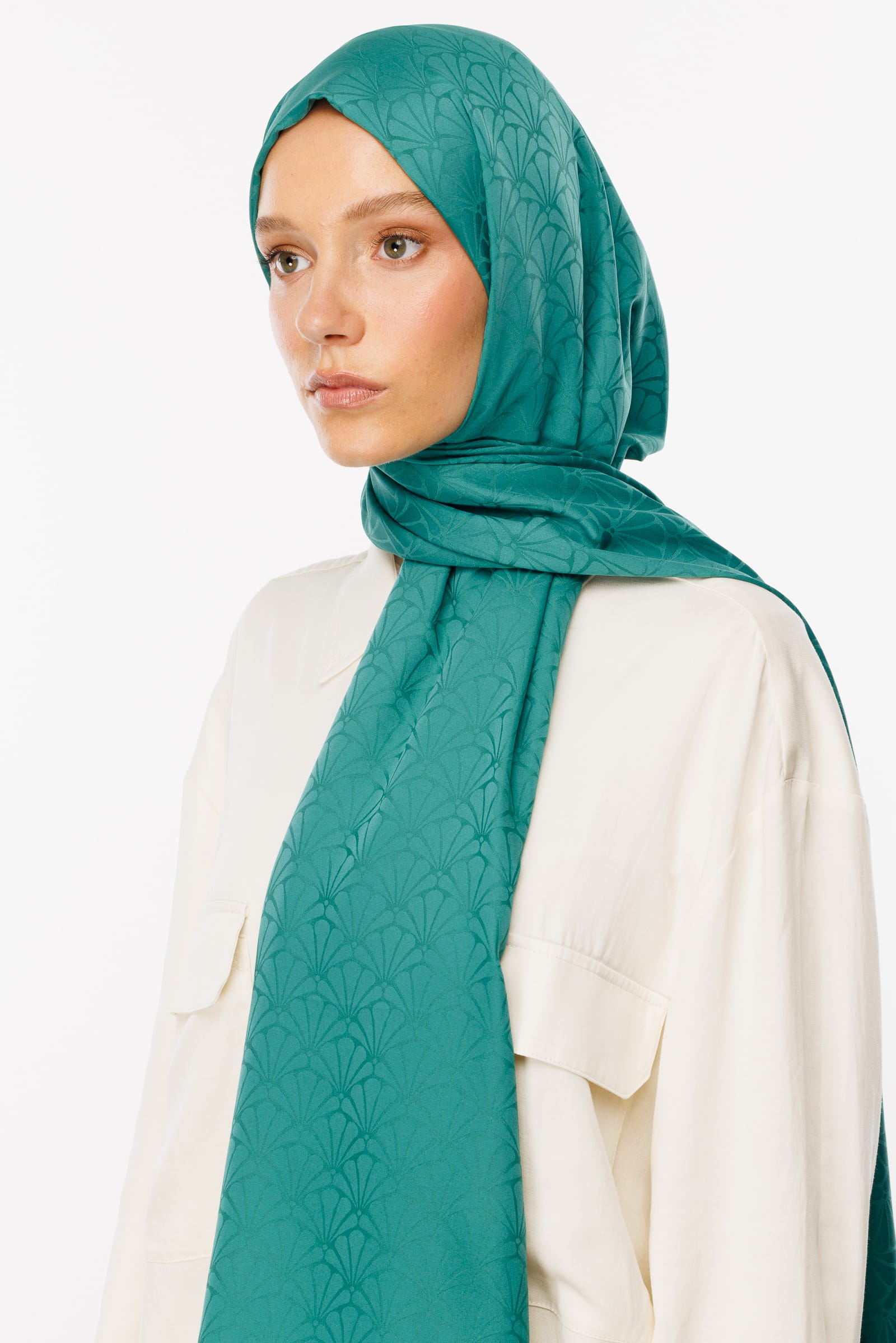 Lotus Pattern Silk Jacquard Shawl - Mint Green