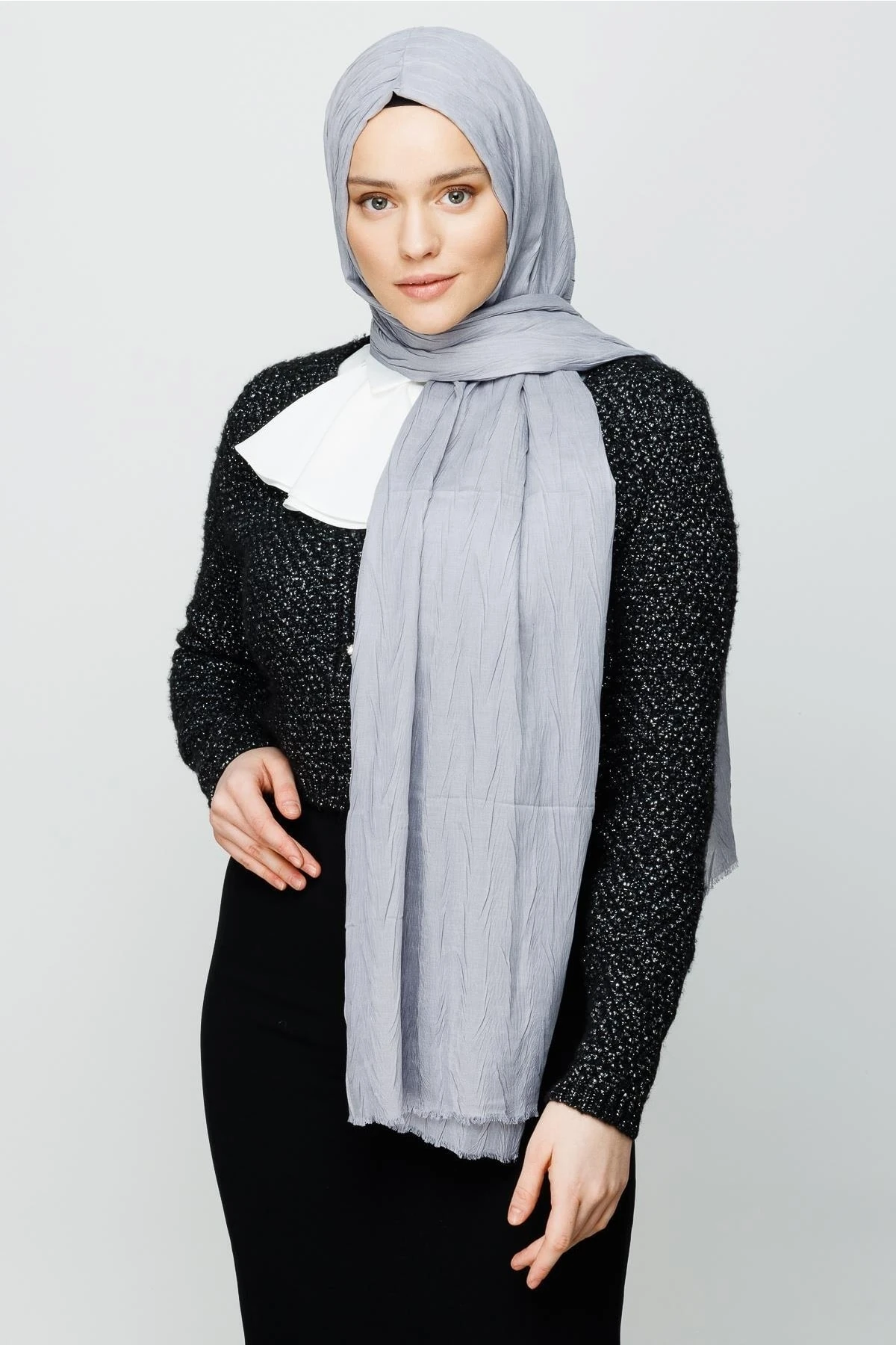 Toptan Piliseli Bambu Şal - Gümüş