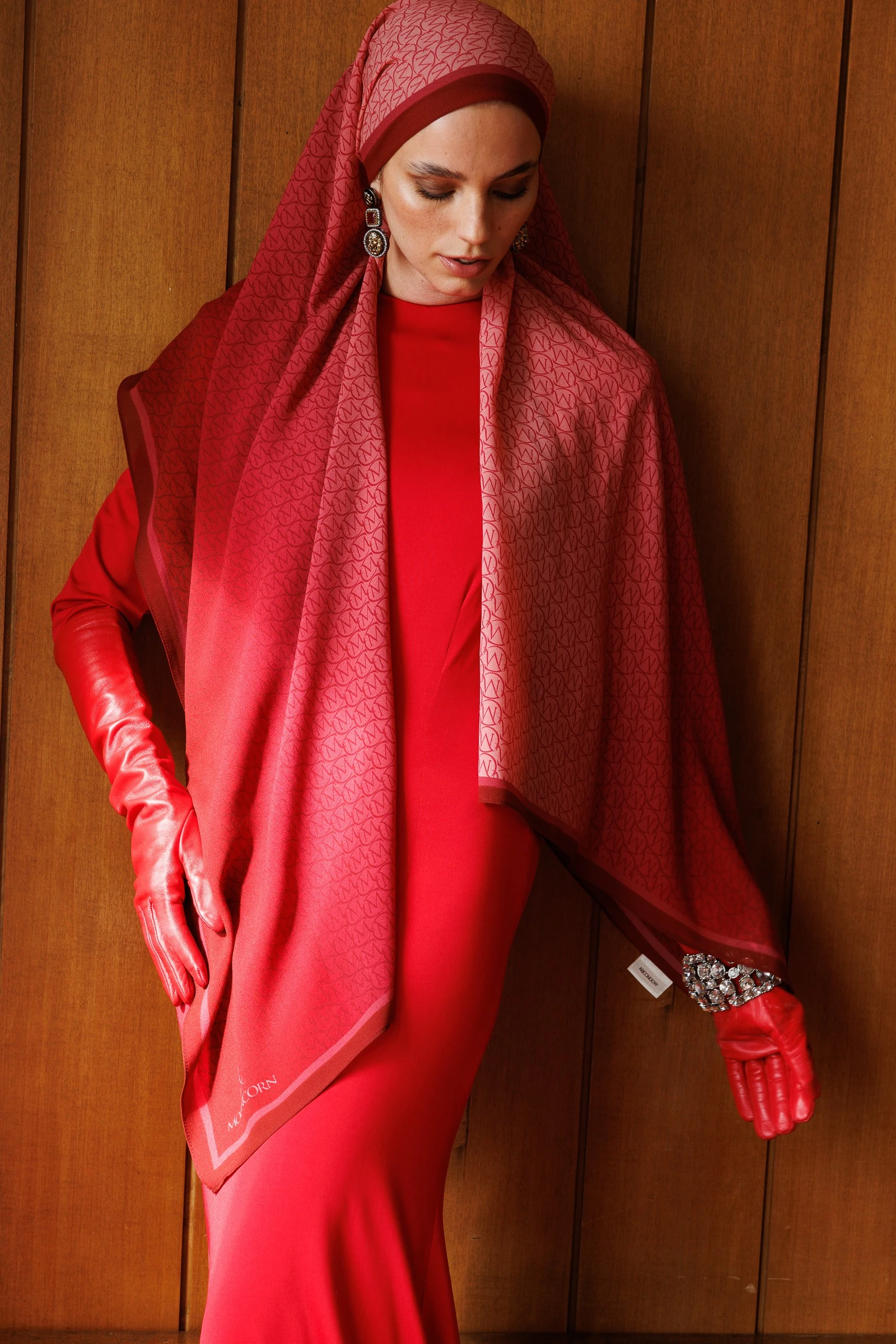 Wholesale Monogram Hebei Silk Shawl - Claret Red