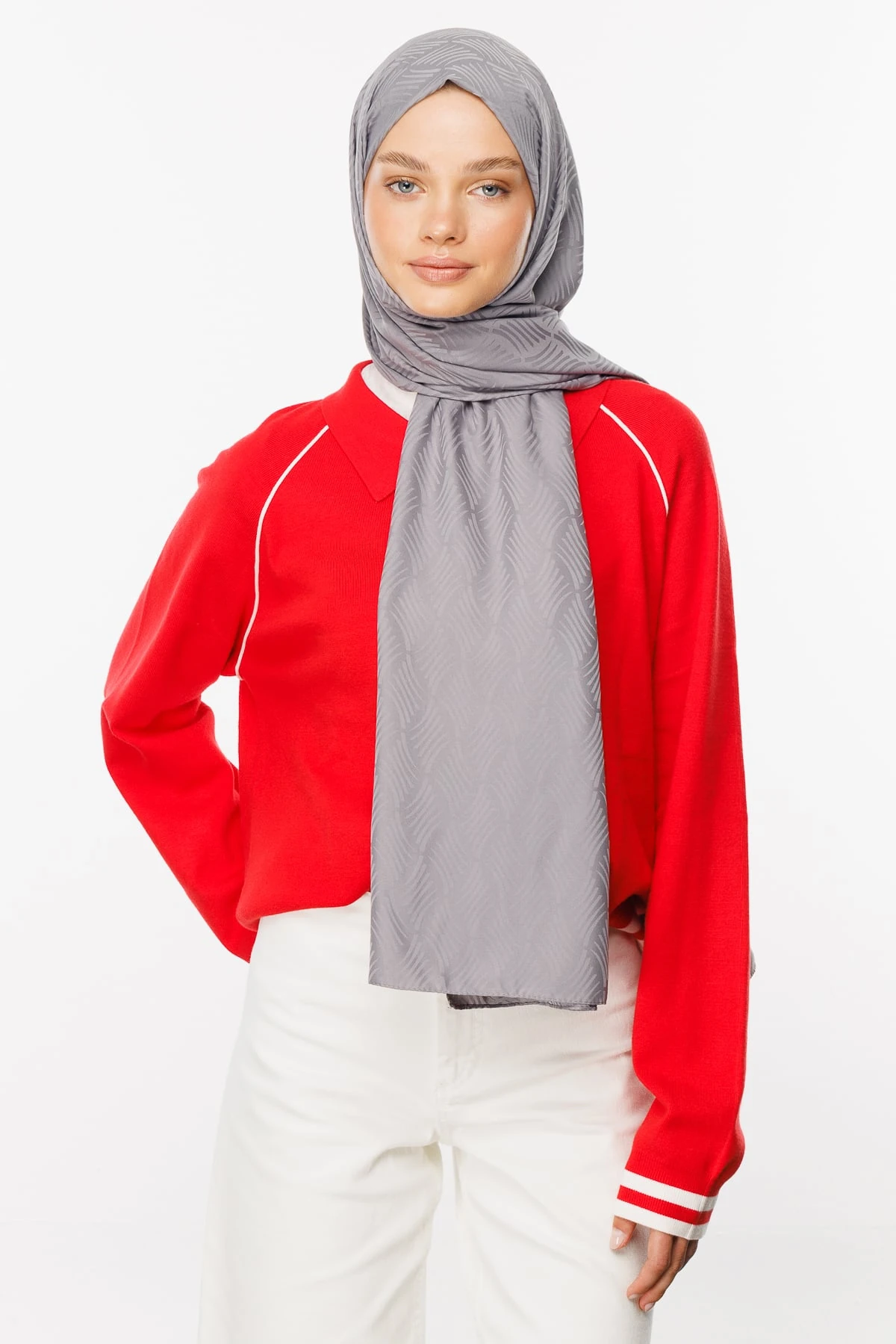 Toptan Aura Desen İpeksi Jakar Şal - Gri