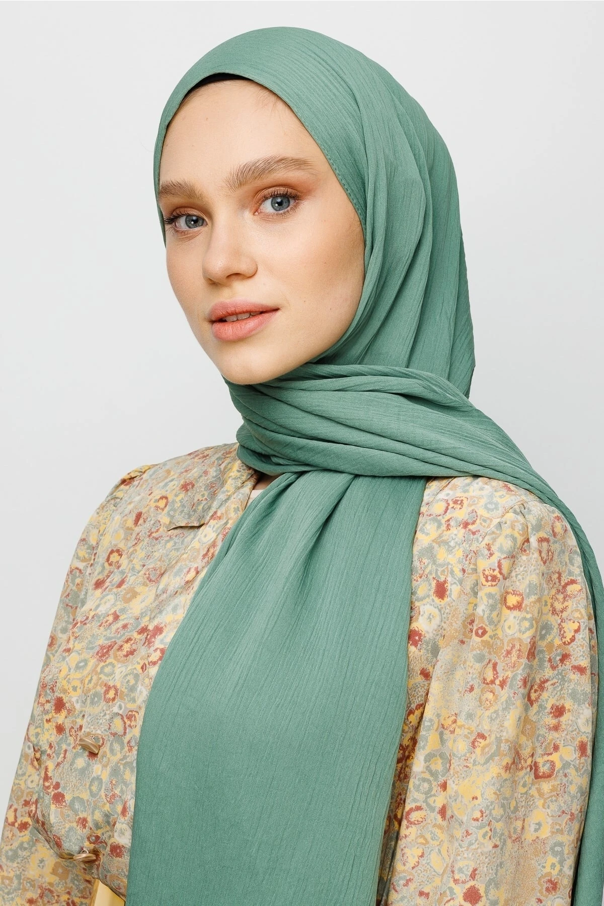 Toptan Krinkıl Medine İpeği Şal - Küf Yeşili