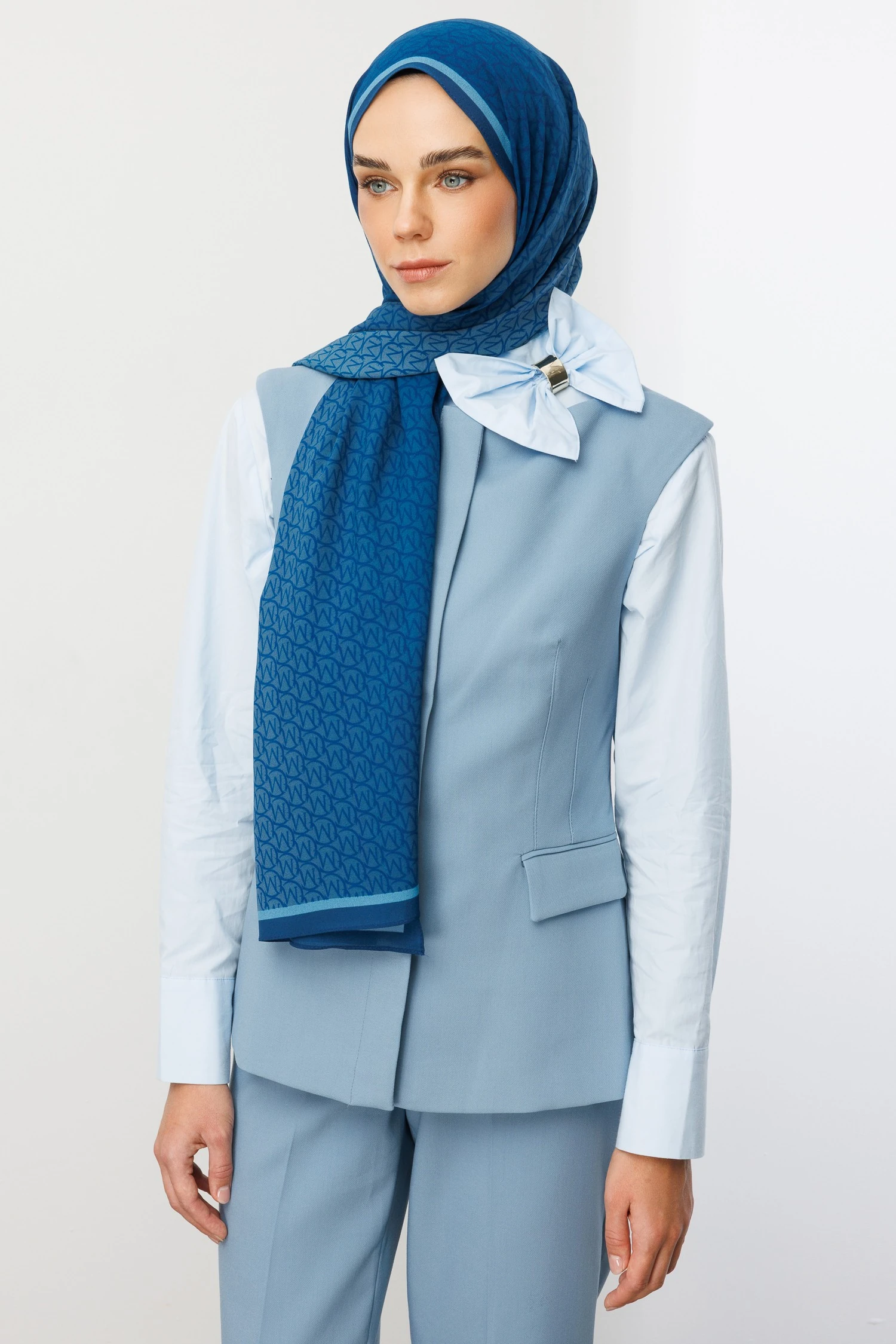 Wholesale Monogram Hebei Silk Shawl - Indigo