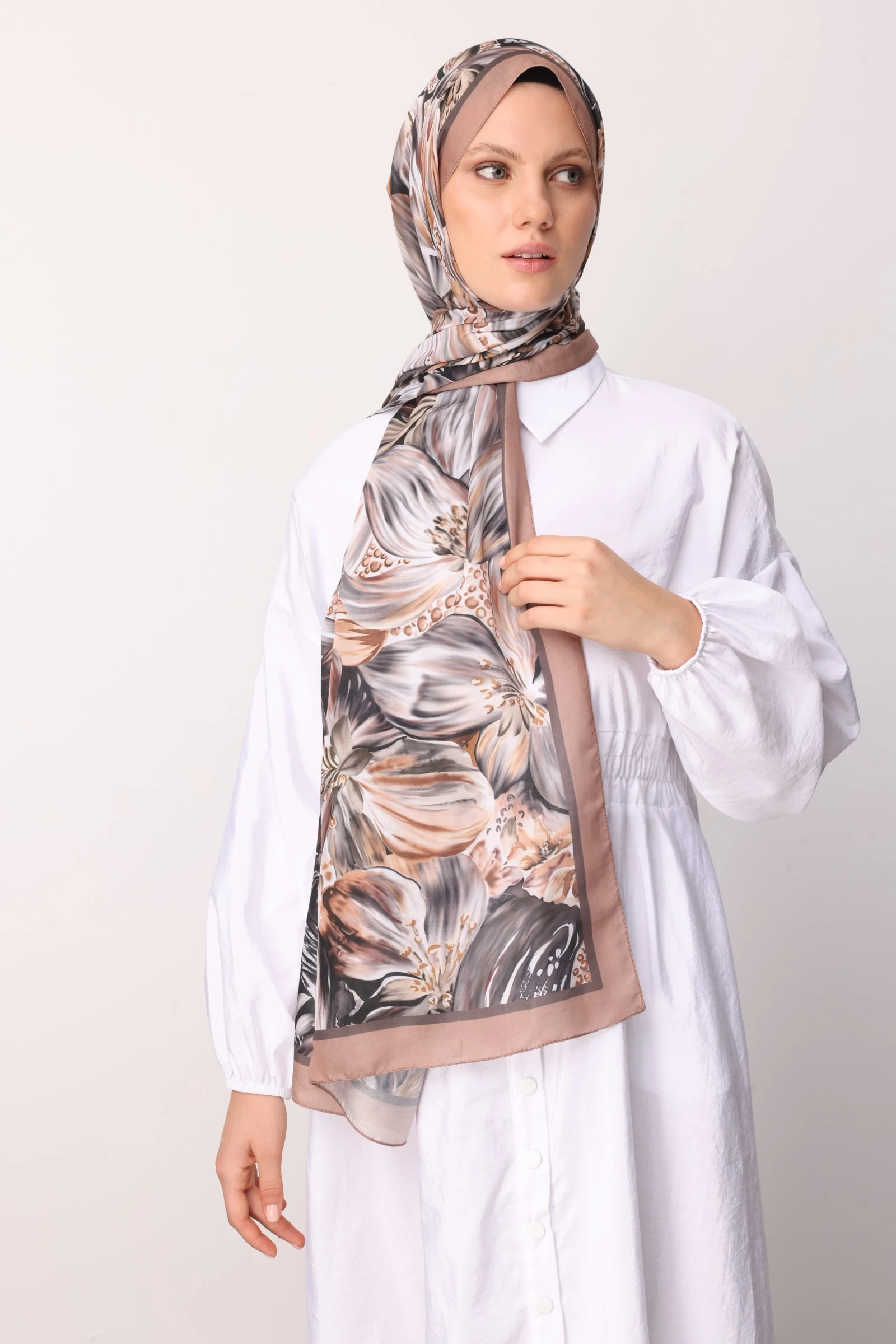 Toptan Larin Desen Pamuk Şal - Kahverengi