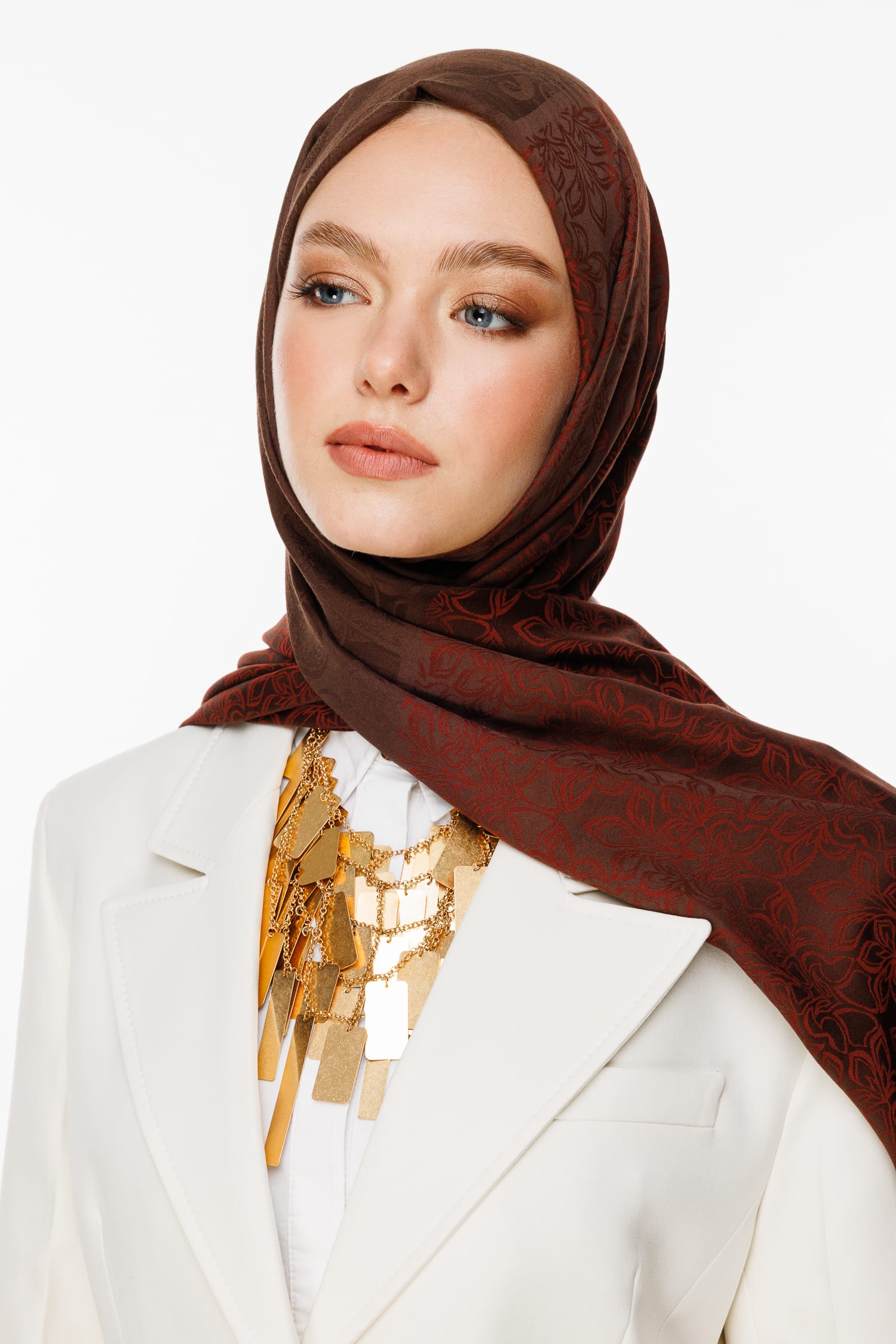 Toptan Nora Desen Çift Taraflı Şal - Acı Kahve-Kahve