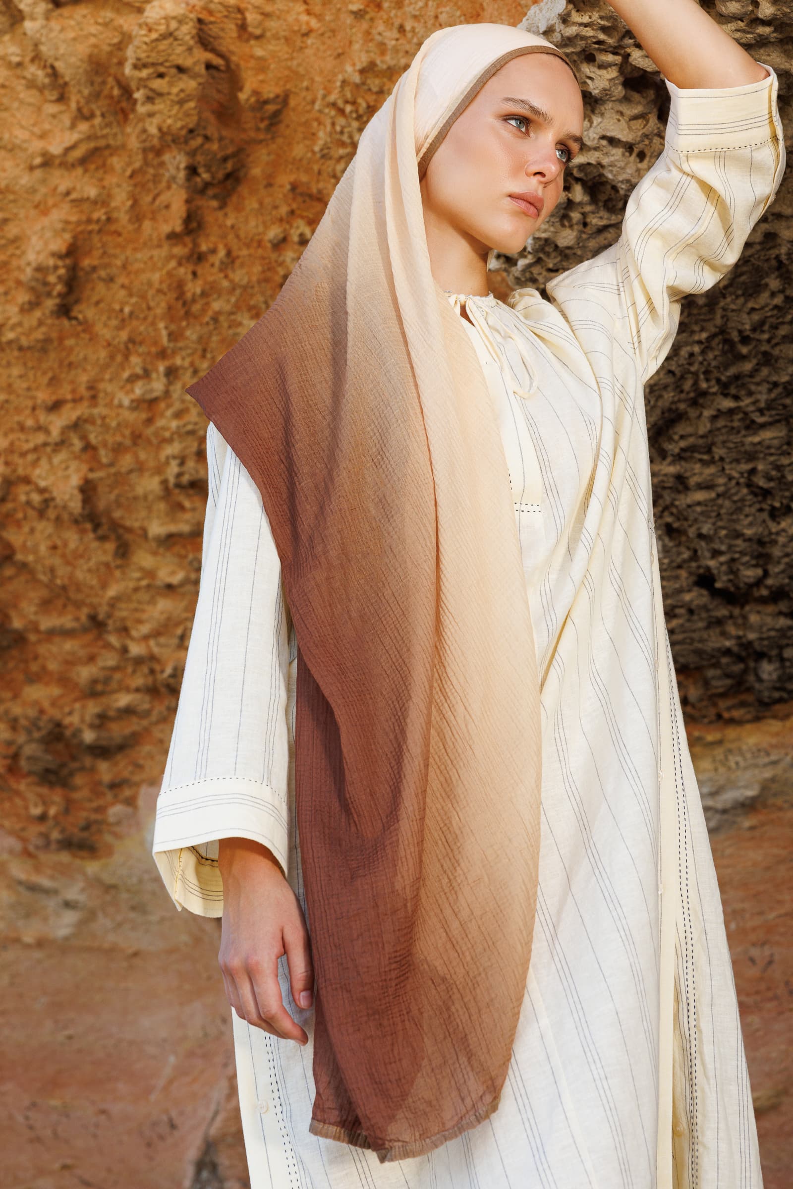 Toptan Degrade Müslin Şal - Karamel