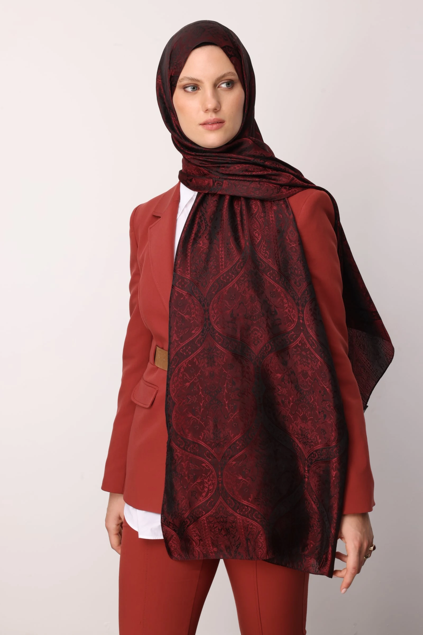 Toptan Soler Desen Shine Line Şal - Siyah-Bordo