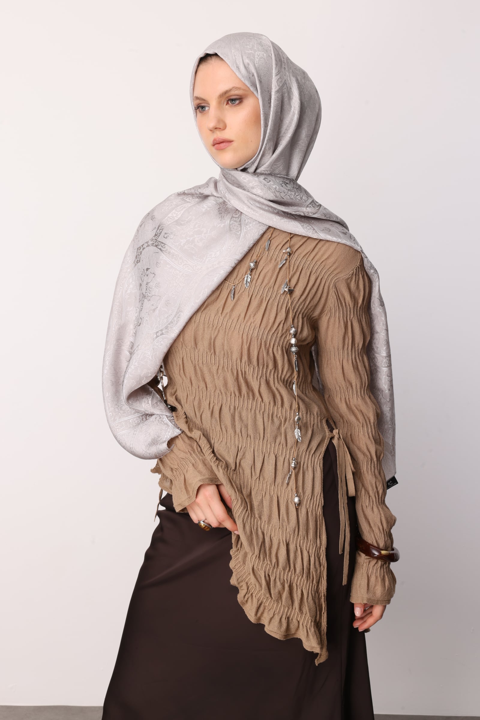 Shline Line Viscose Shawl - Mink-Stone Color