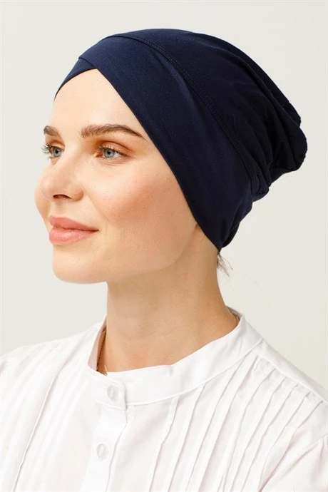 Wholesale Seamless Cross Bonnet - Navy Blue