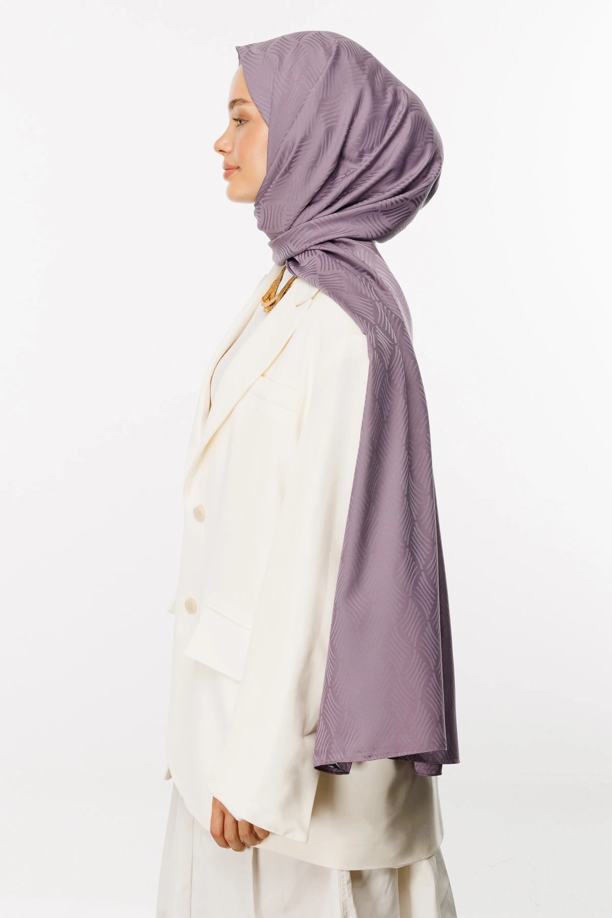Aura Pattern Silk Jacquard Shawl - Lavender