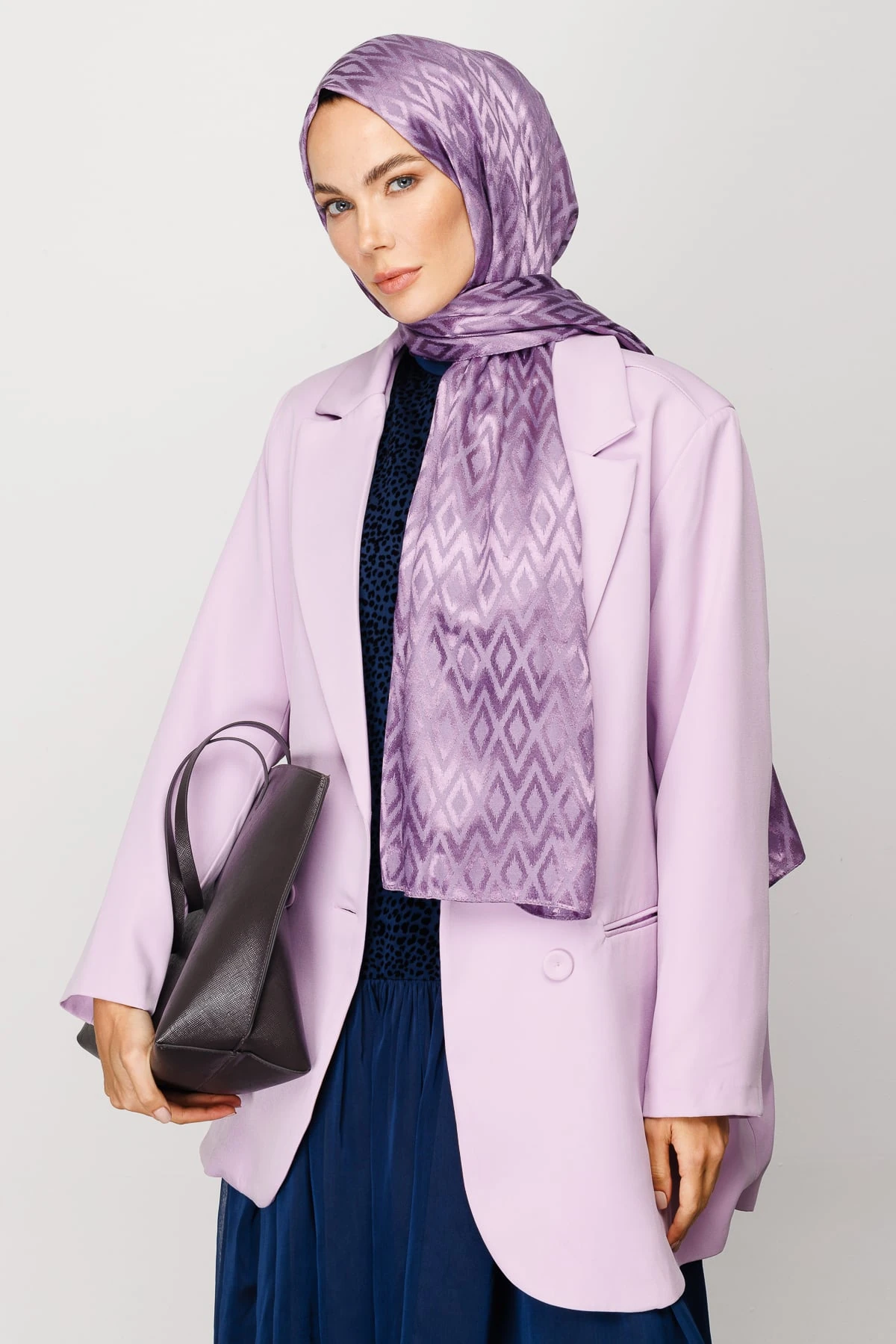 Toptan Karo Desen Parlak Jakar Şal - Lavanta