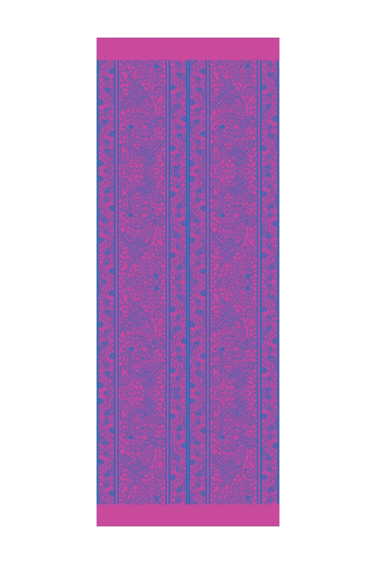 Toptan Lavin Desen Çift Taraflı Şal - Petrol Mavisi-Fuşya