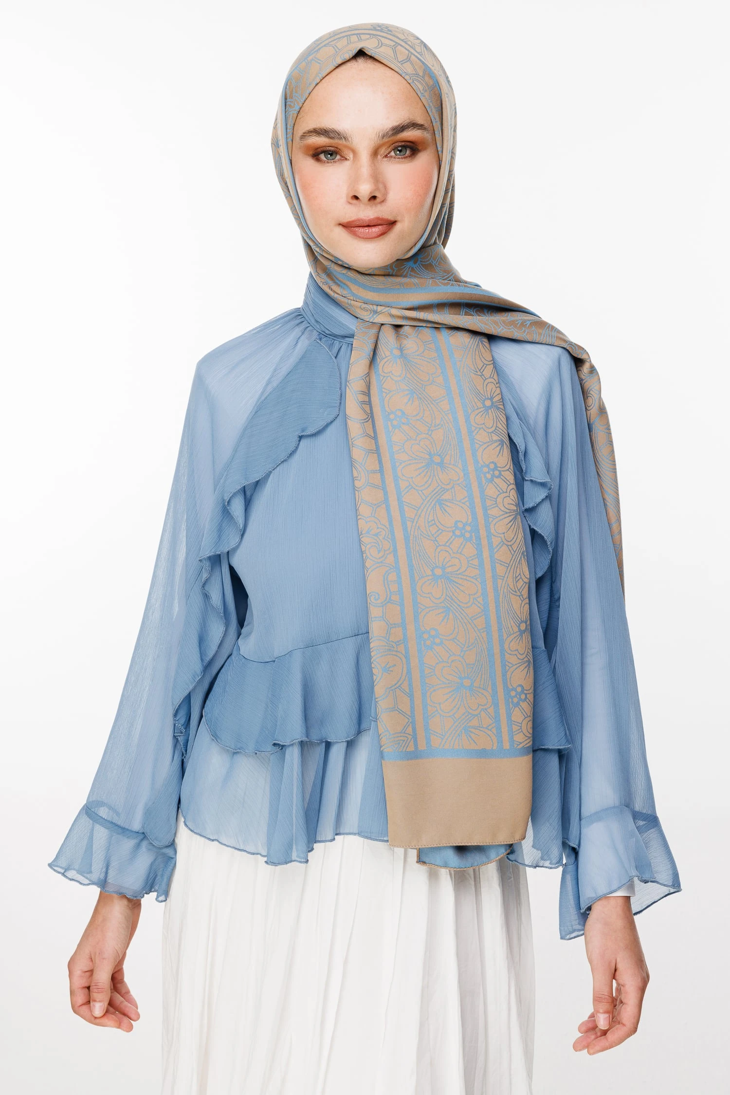 Lavin-Pattern Reversible Shawl - Mink-Turquoise