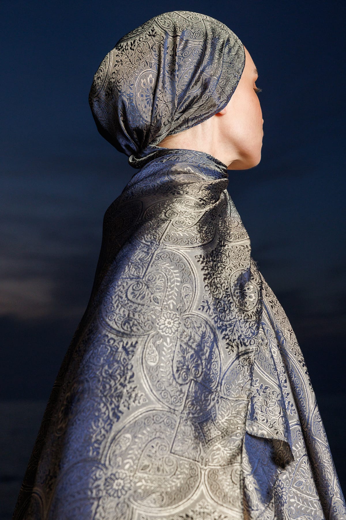 Toptan Vera Desen Shine Line Şal - Lacivert-Bej