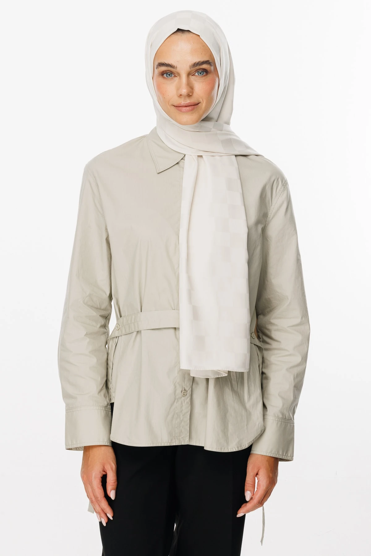 Toptan Dama Desen İpeksi Jakar Şal - İnci