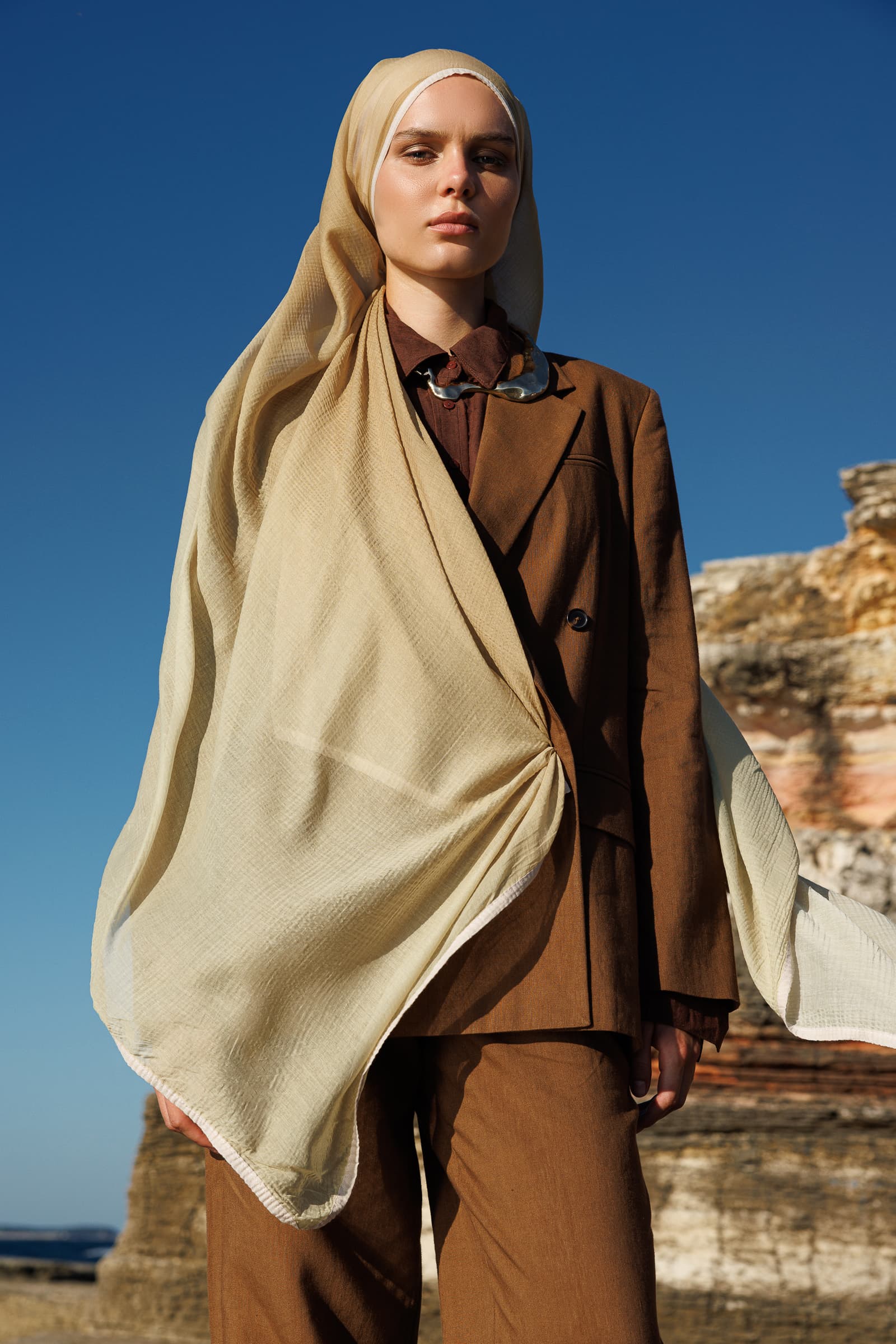 Ombre Muslin Shawl - Olive Green