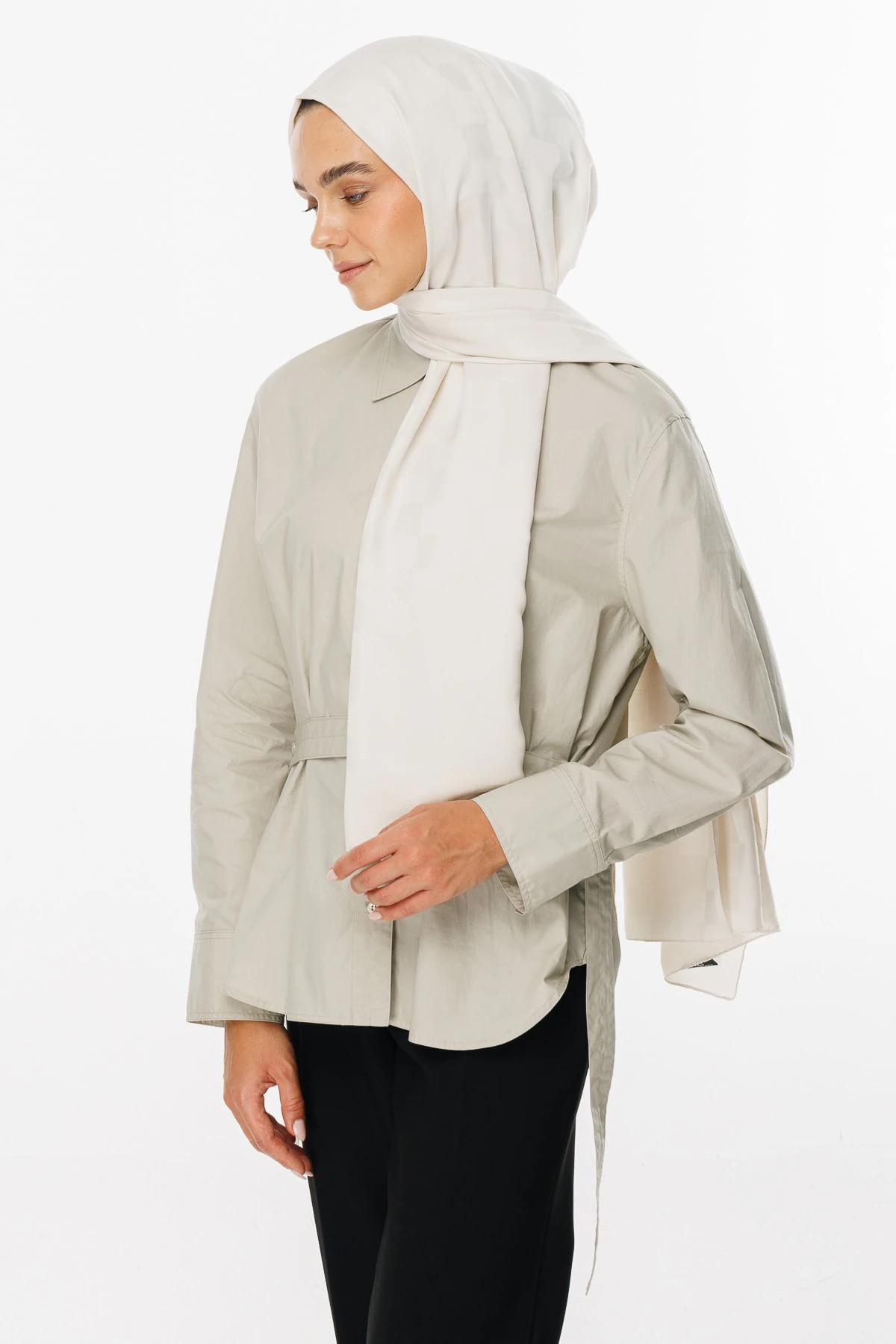 Toptan Dama Desen İpeksi Jakar Şal - İnci