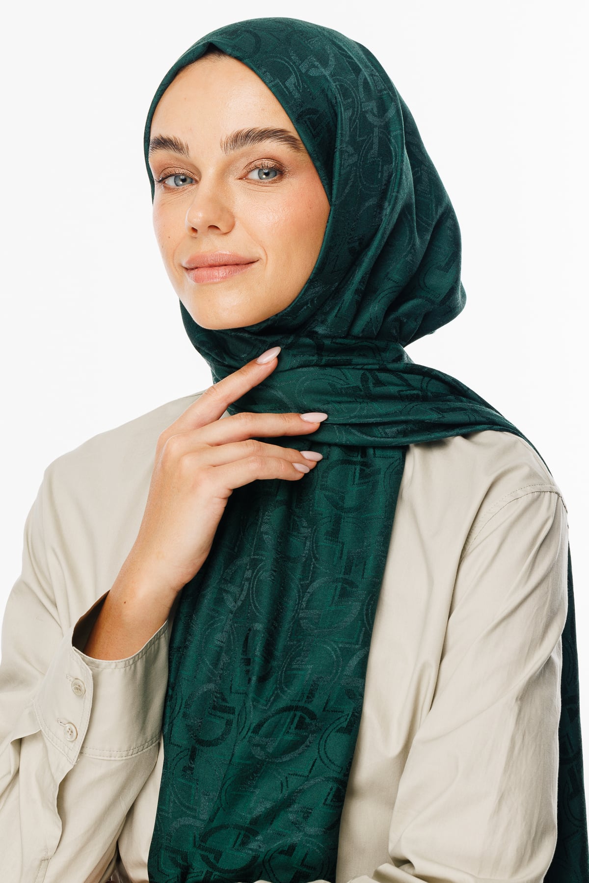 Toptan Longar Desen Parlak Jakar Şal - Zümrüt