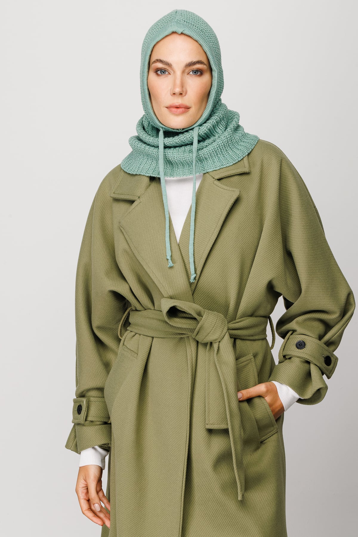 Toptan Balaclava Triko Başlık - Su Yeşili