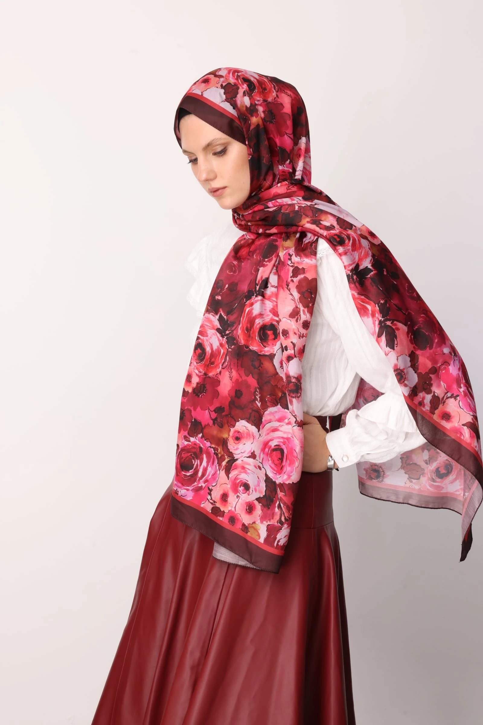 Toptan Vensel Desen Pamuk Şal - Bordo