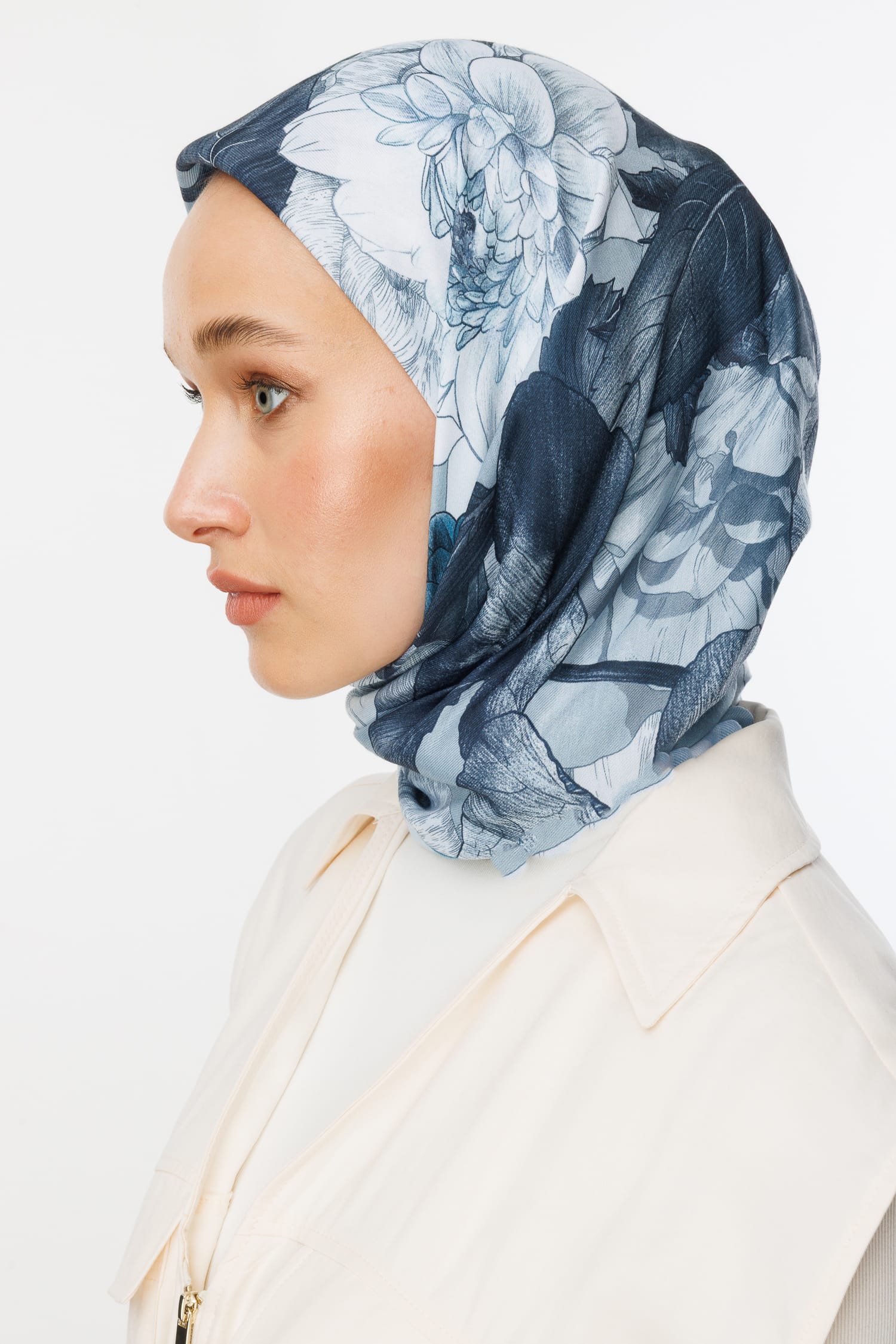 Wholesale Floren Pattern Cotton Scarf - Ice Blue