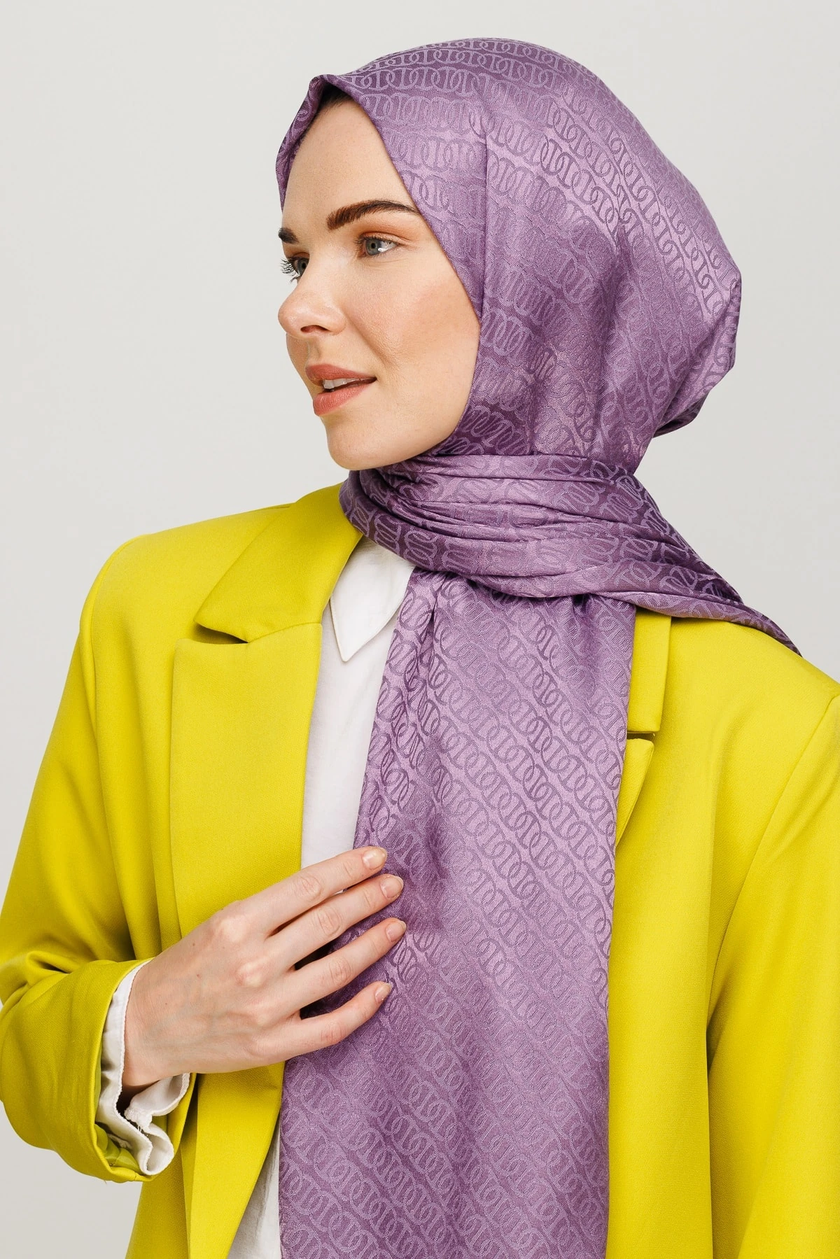 Wholesale Forever Pattern Shiny Jacquard Shawl - Lavender