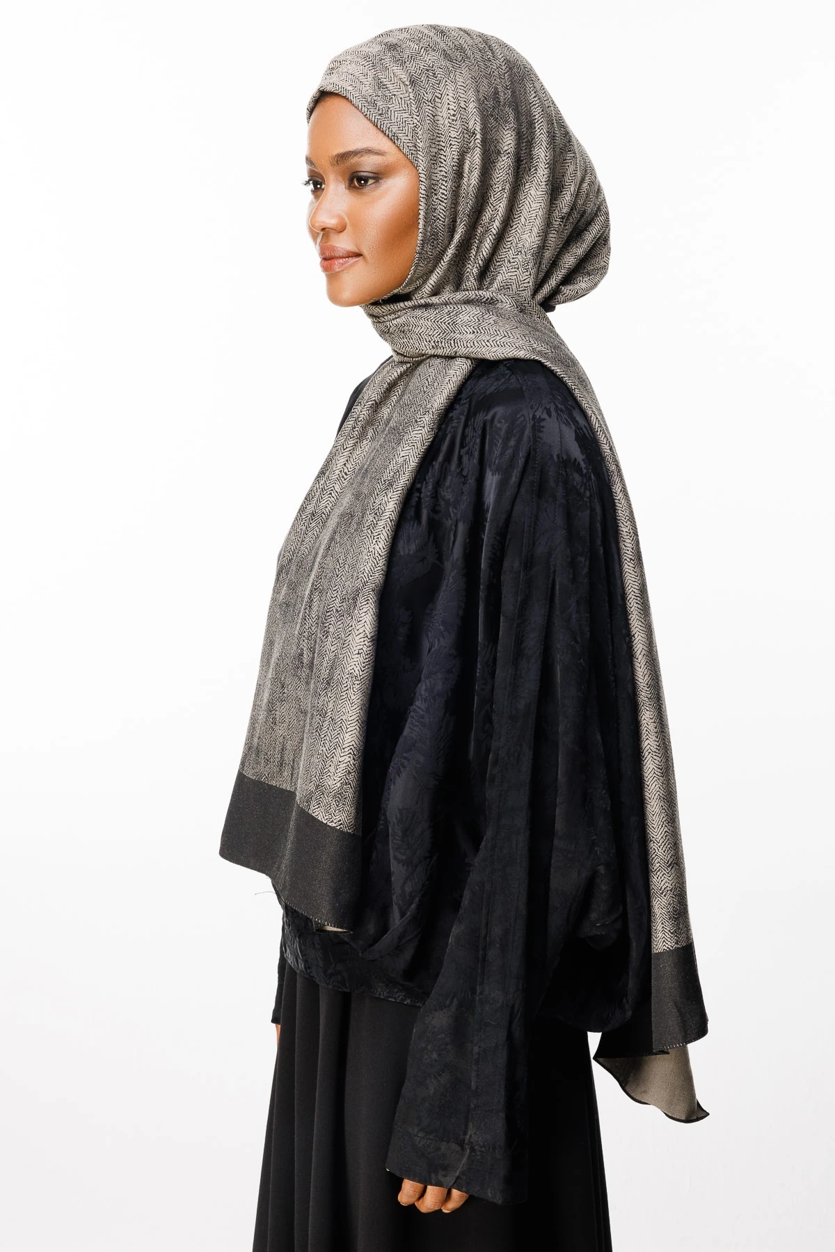 Toptan Sahra Desen Çift Taraflı Şal - Siyah-Bej