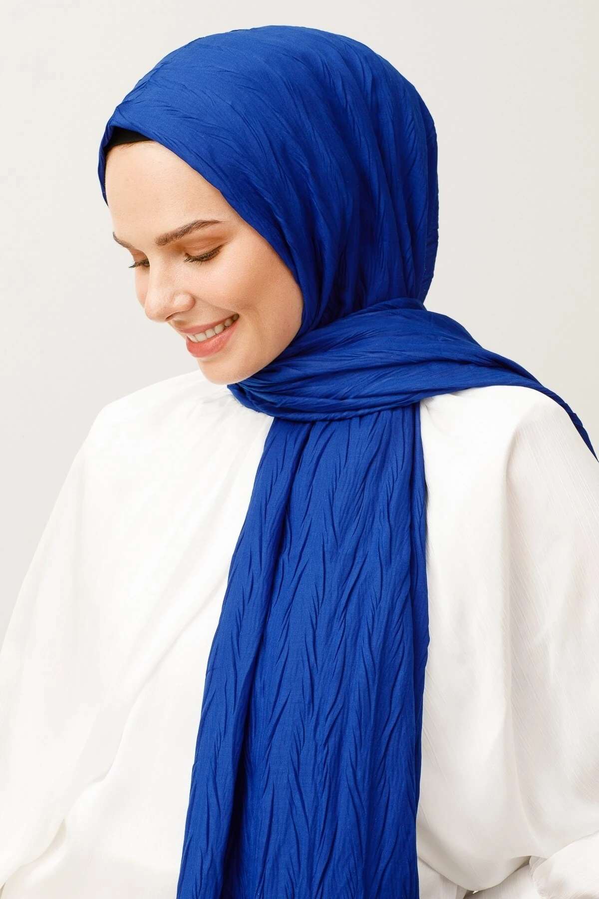 Toptan Piliseli Bambu Şal - Saks Mavi