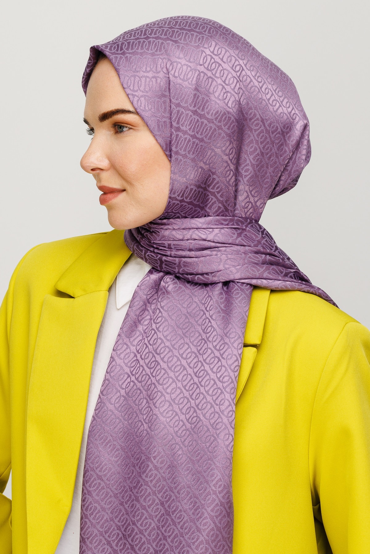 Wholesale Forever Pattern Shiny Jacquard Shawl - Lavender