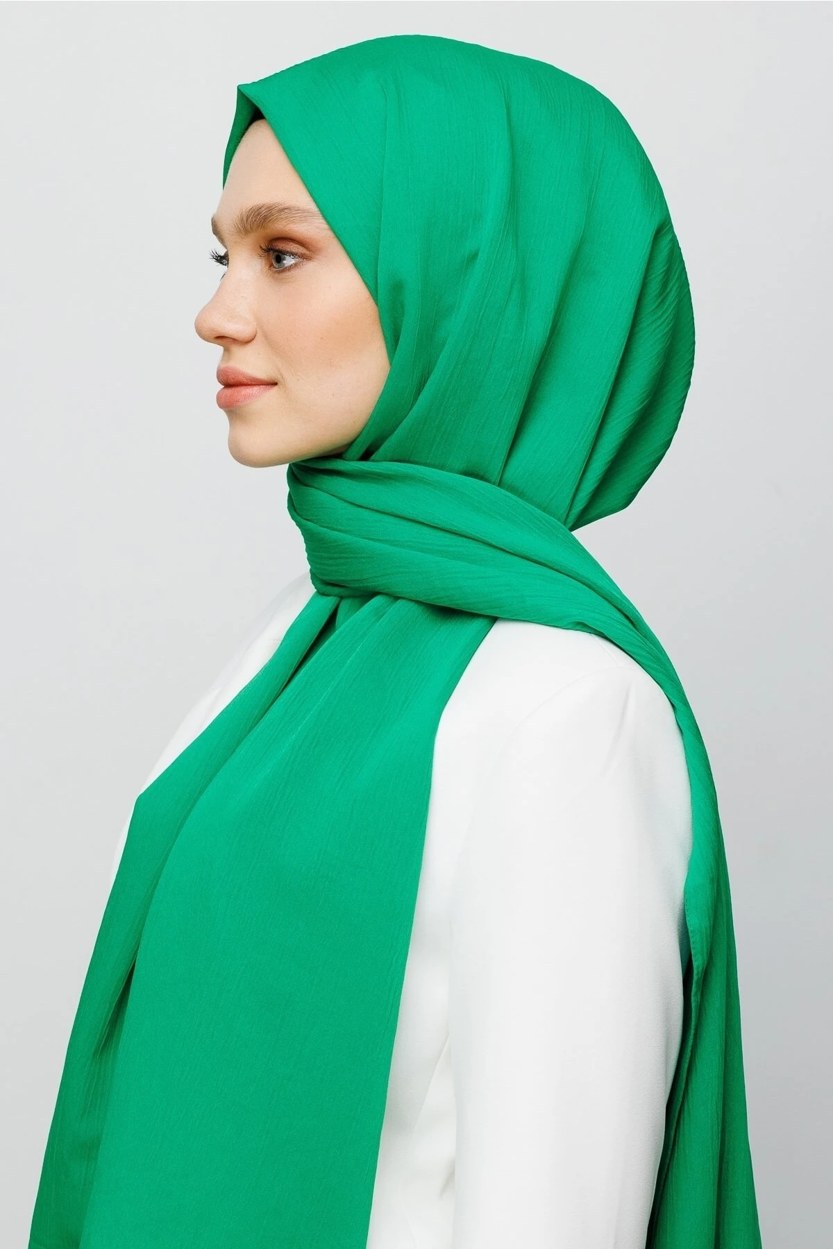 Toptan Krinkıl Medine İpeği Şal - Benetton Yeşili